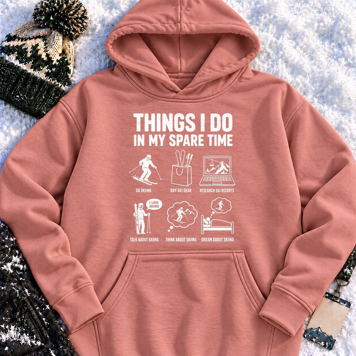Spare Time Skiing - Hoodie (Dusty Rose)