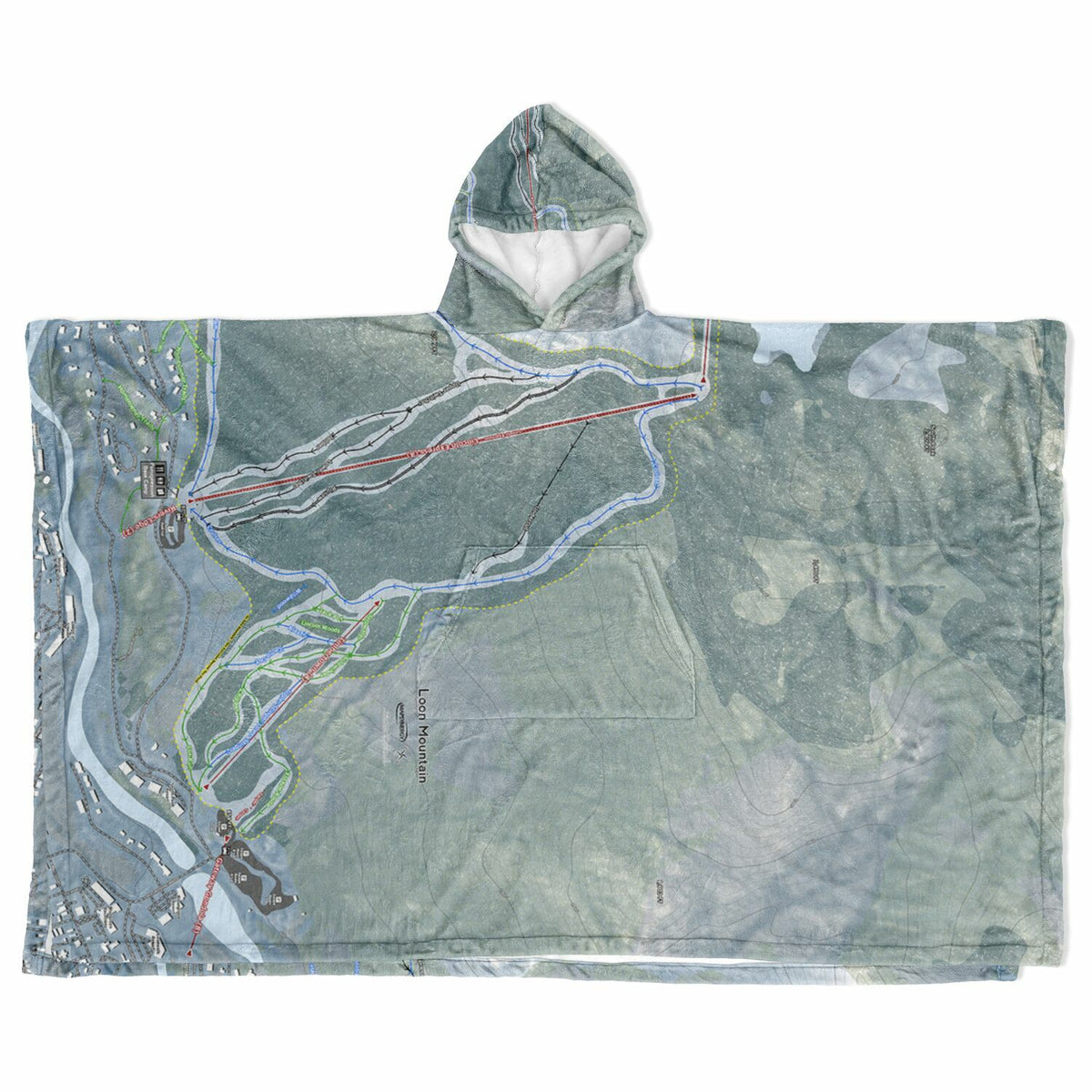 Loon Mountain, New Hampshire Ski Resort Map Flannel Blanket Poncho