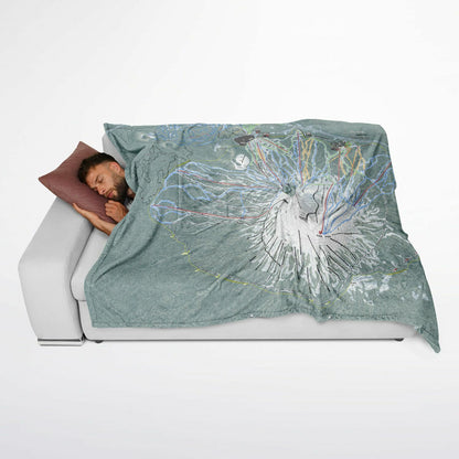 Mt Bachelor, Oregon Ski Resort Map Flannel Blanket Poncho