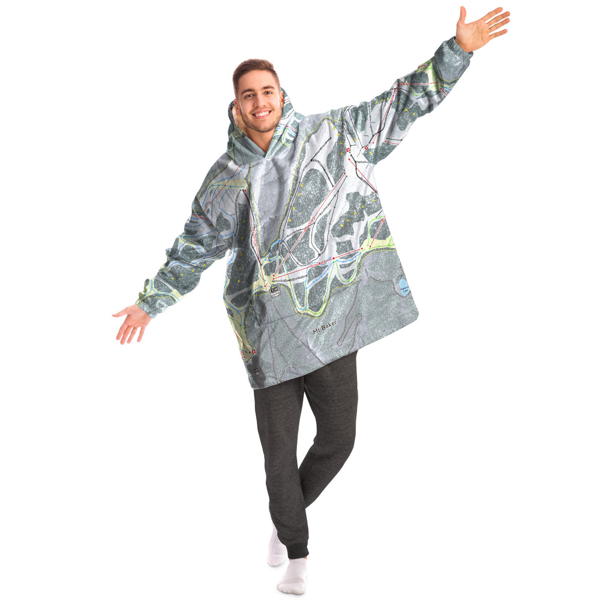 Mt. Baker, Washington Ski Trail Map - Snug Hoodie