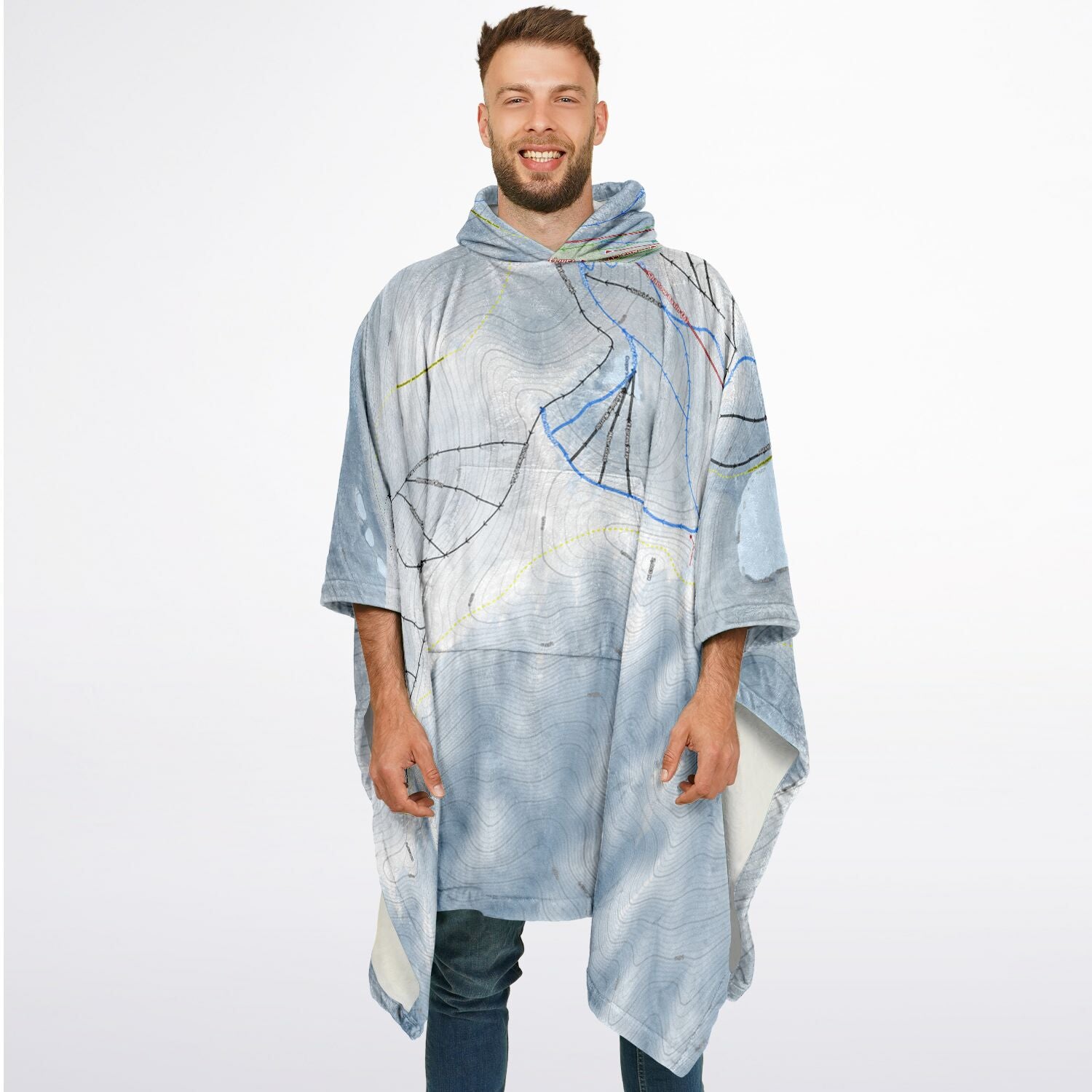 The Remarkables, New Zealand Ski Resort Map Flannel Blanket Poncho - Powderaddicts