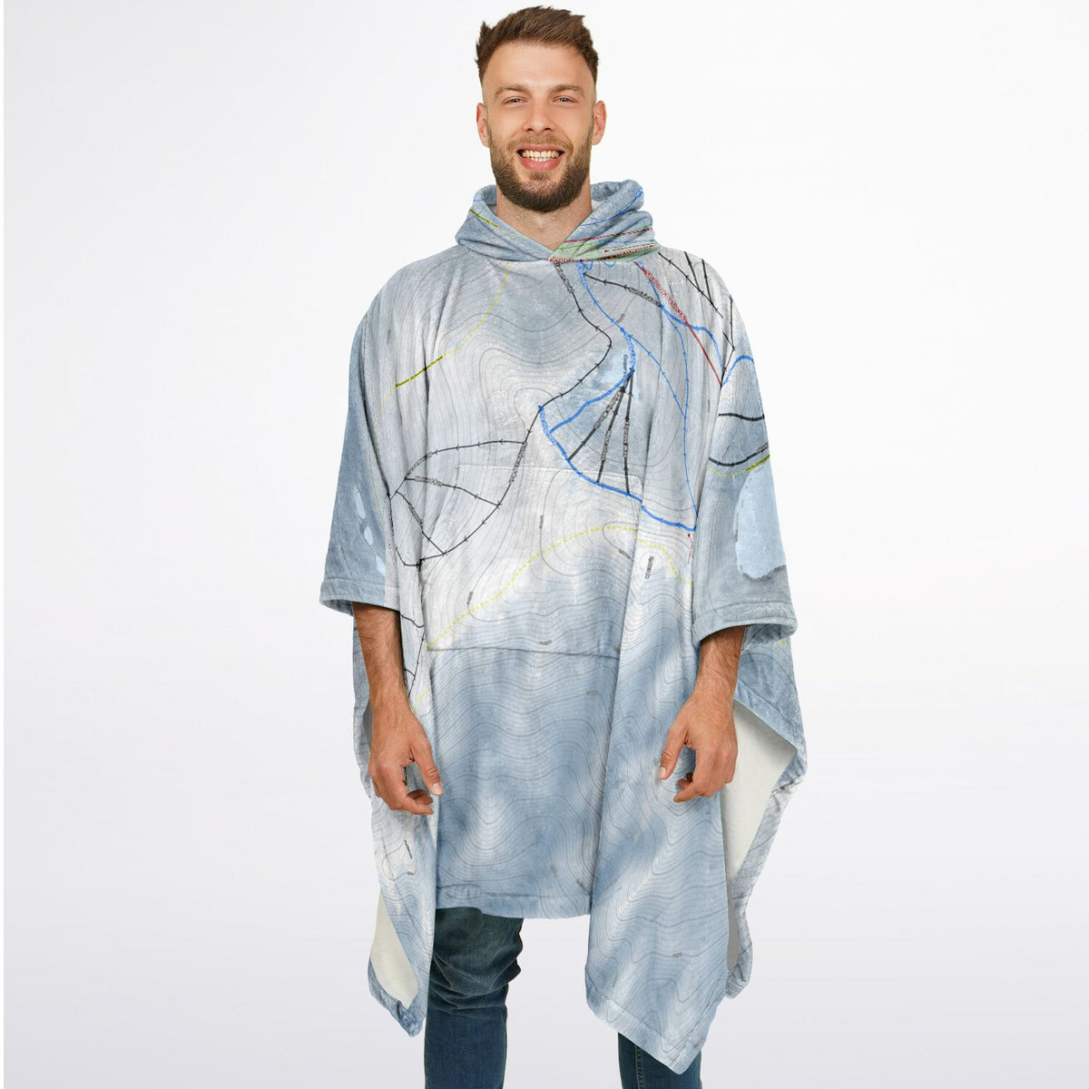 The Remarkables, New Zealand Ski Resort Map Flannel Blanket Poncho