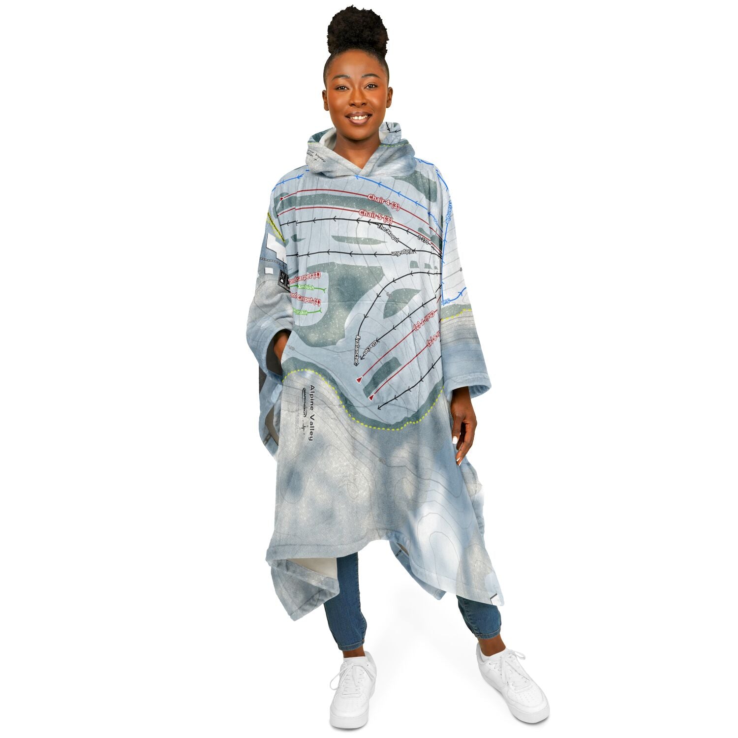 Alpine Valley, Michigan Ski Resort Map Flannel Blanket Poncho