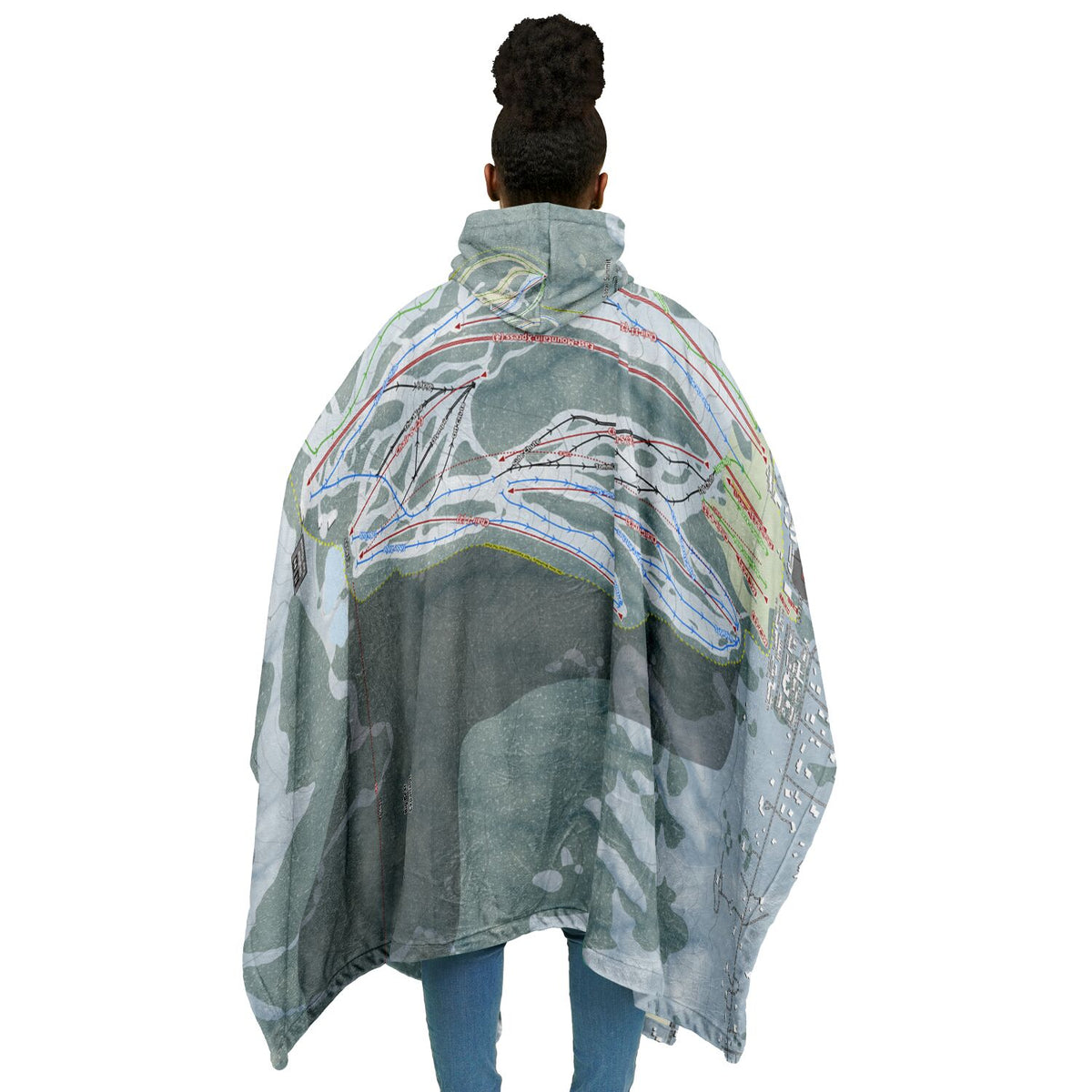 Snow Summit, California Ski Resort Map Flannel Blanket Poncho