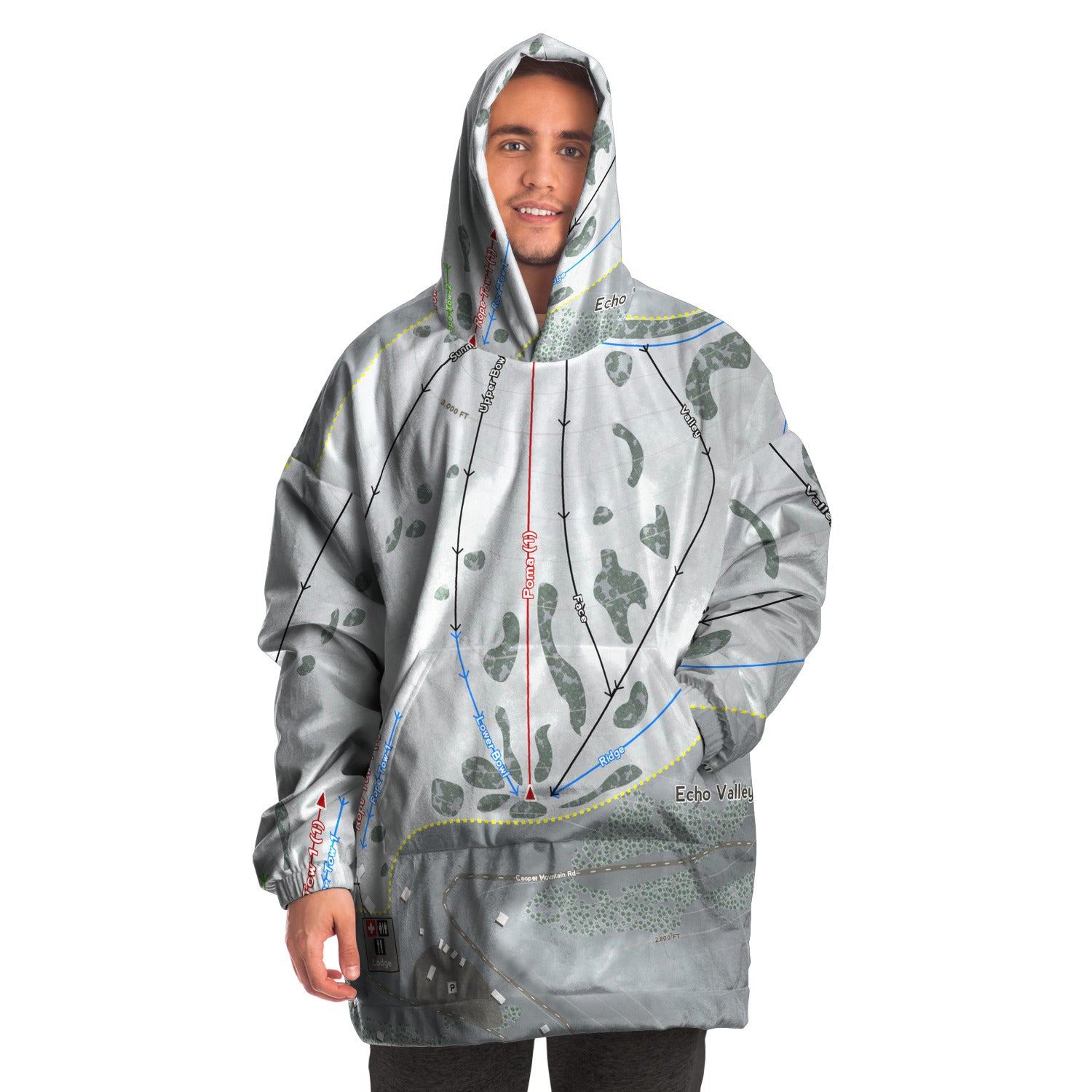Echo Valley, Washington Ski Trail Map - Snug Hoodie - Powderaddicts