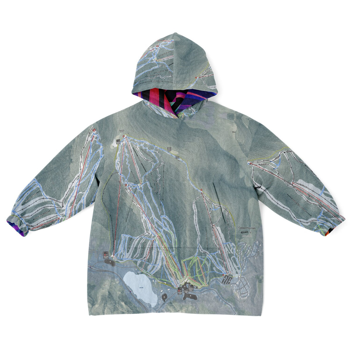 Cannon Mountain, New Hampshire Ski Resort Map Youth Reversible Snug Hoodie