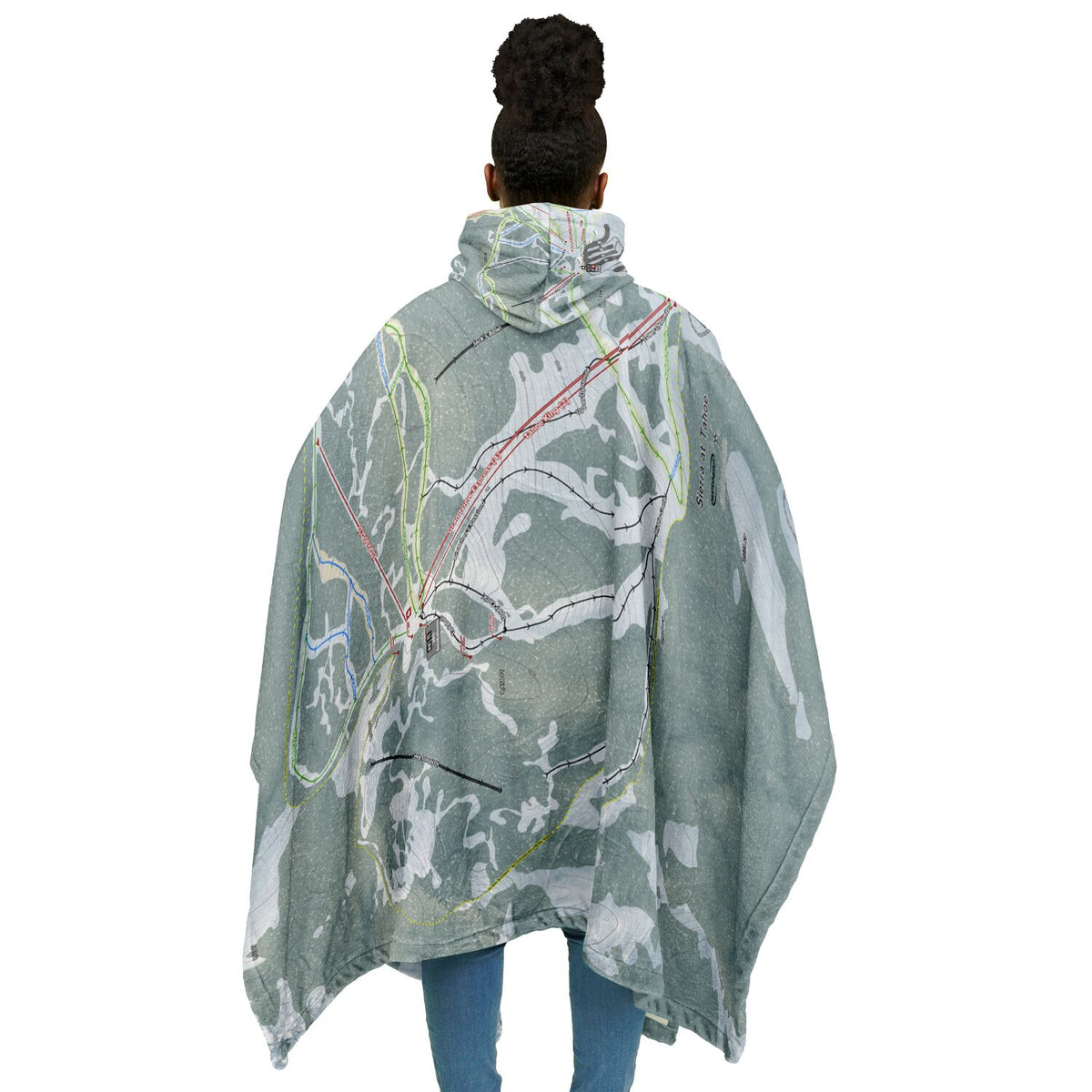 Sierra At Tahoe, California Ski Resort Map Flannel Blanket Poncho
