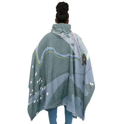 Sahalie Ski Club, Washington Ski Resort Map Flannel Blanket Poncho