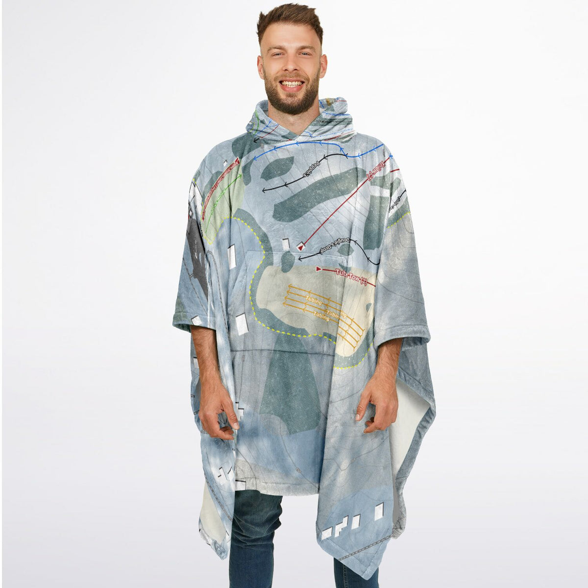 Mt Holiday, Michigan Ski Resort Map Flannel Blanket Poncho