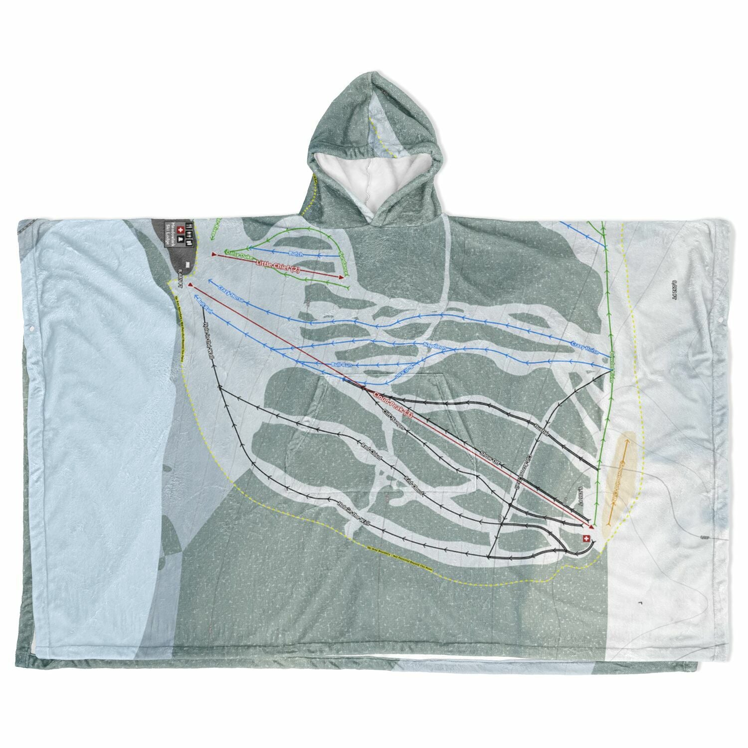 Meadowlark, Wyoming Ski Resort Map Flannel Blanket Poncho