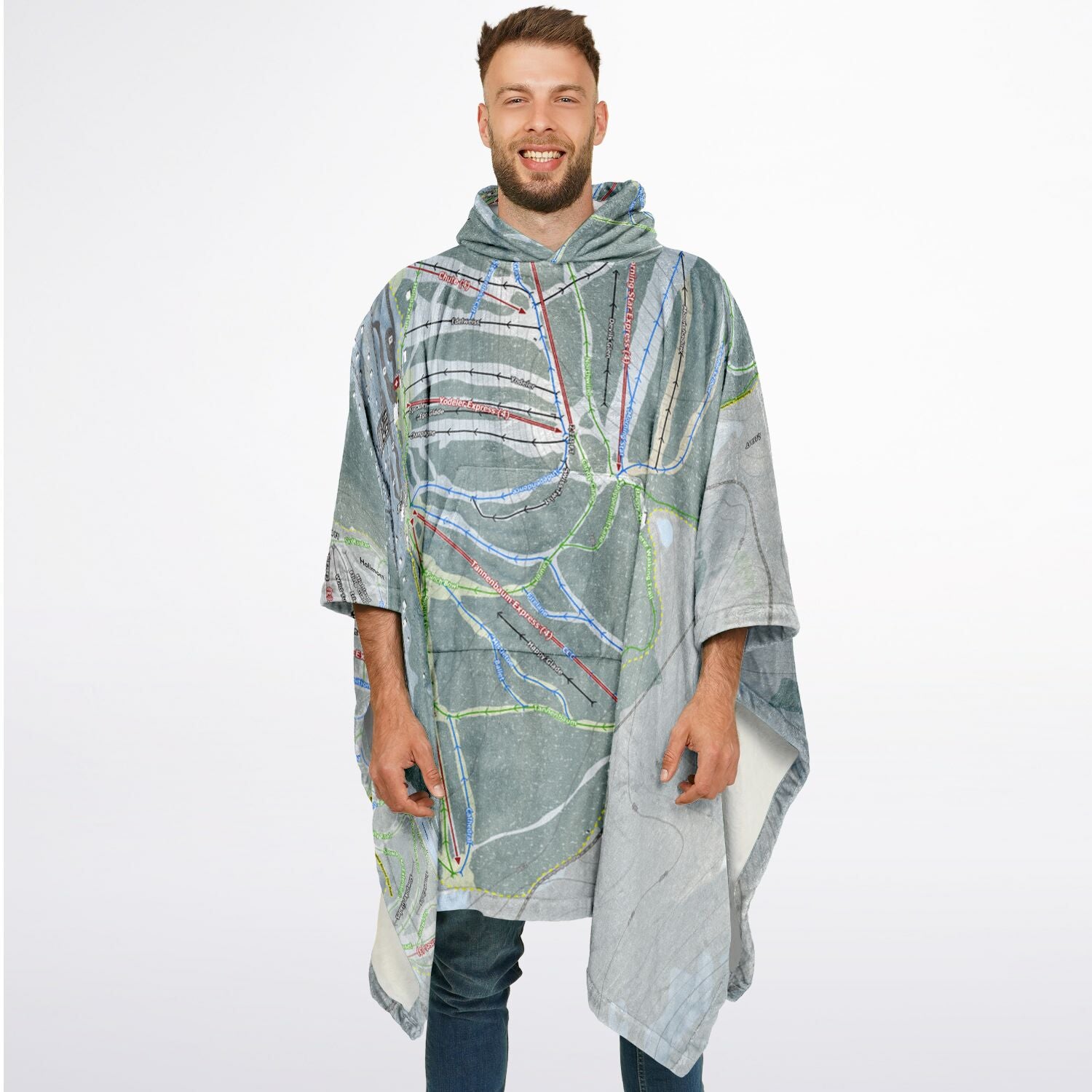 Holiday Valley, New York Ski Resort Map Flannel Blanket Poncho