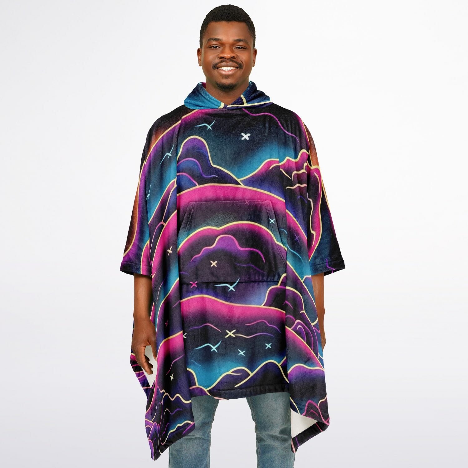 Neon Mountain, Flannel Blanket Poncho