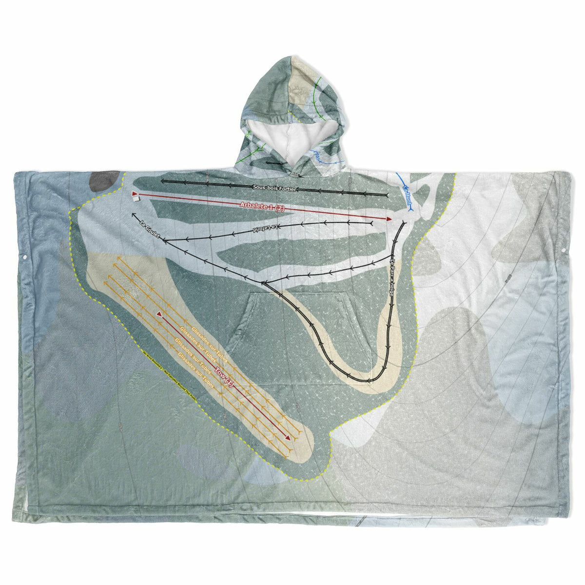 Mont Apic, Quebec Ski Resort Map Flannel Blanket Poncho