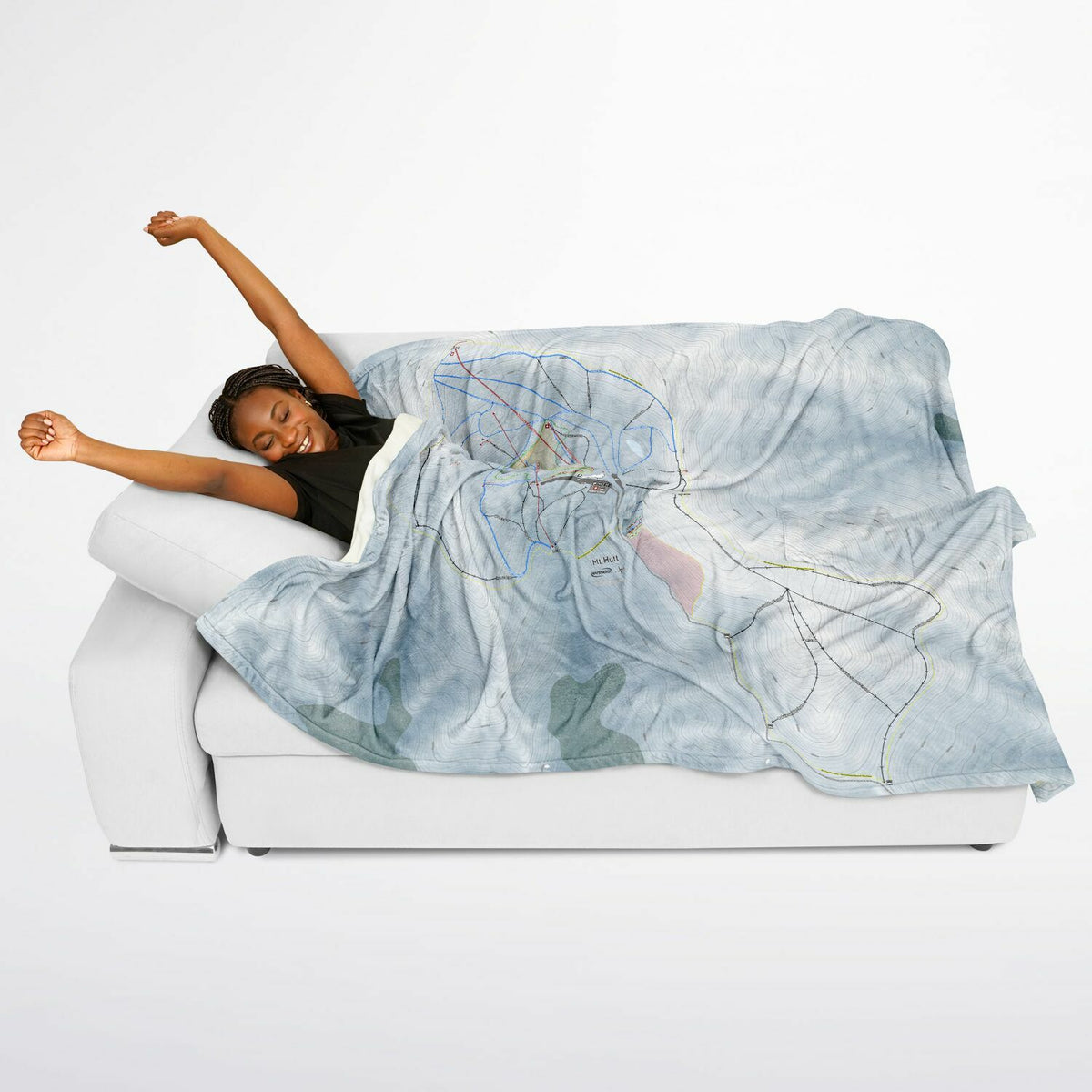 Mt Hutt, New Zealand Ski Resort Map Flannel Blanket Poncho