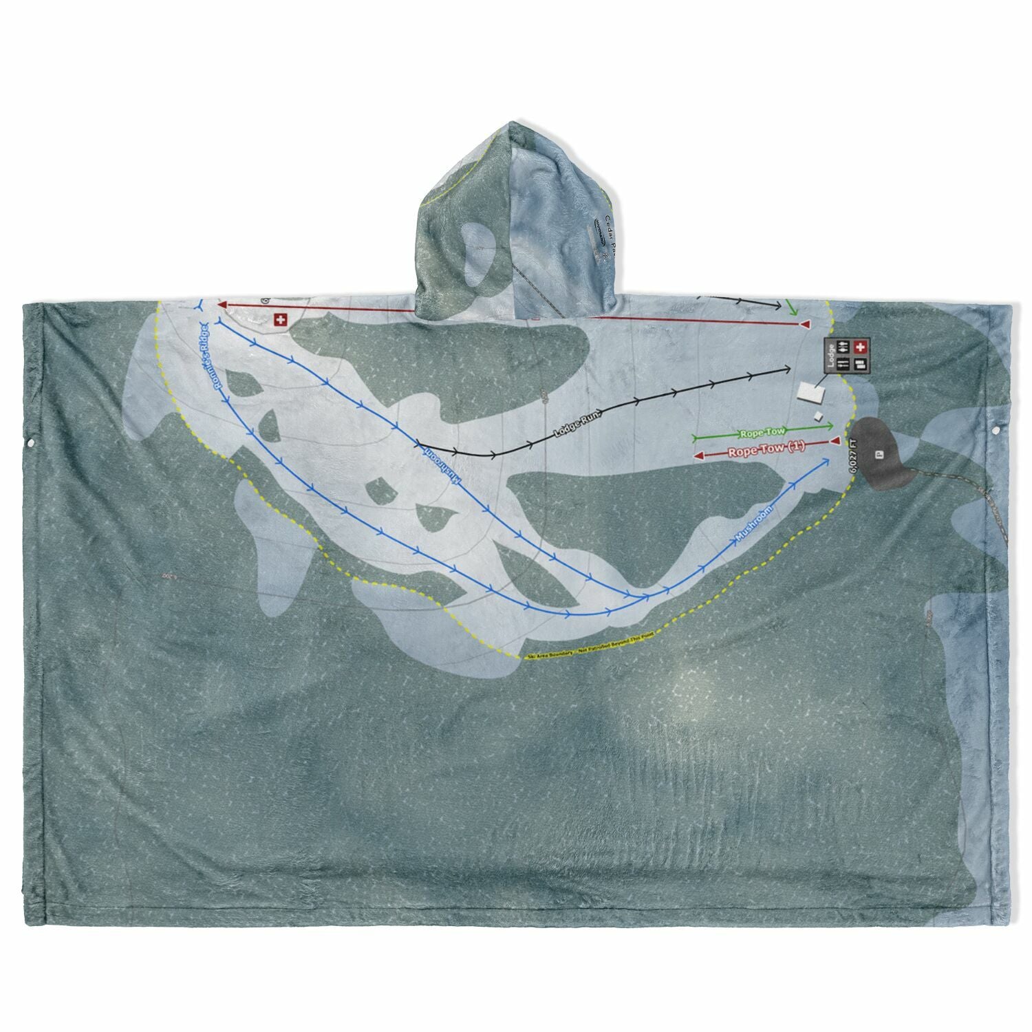 Cedar Pass, California Ski Resort Map Flannel Blanket Poncho