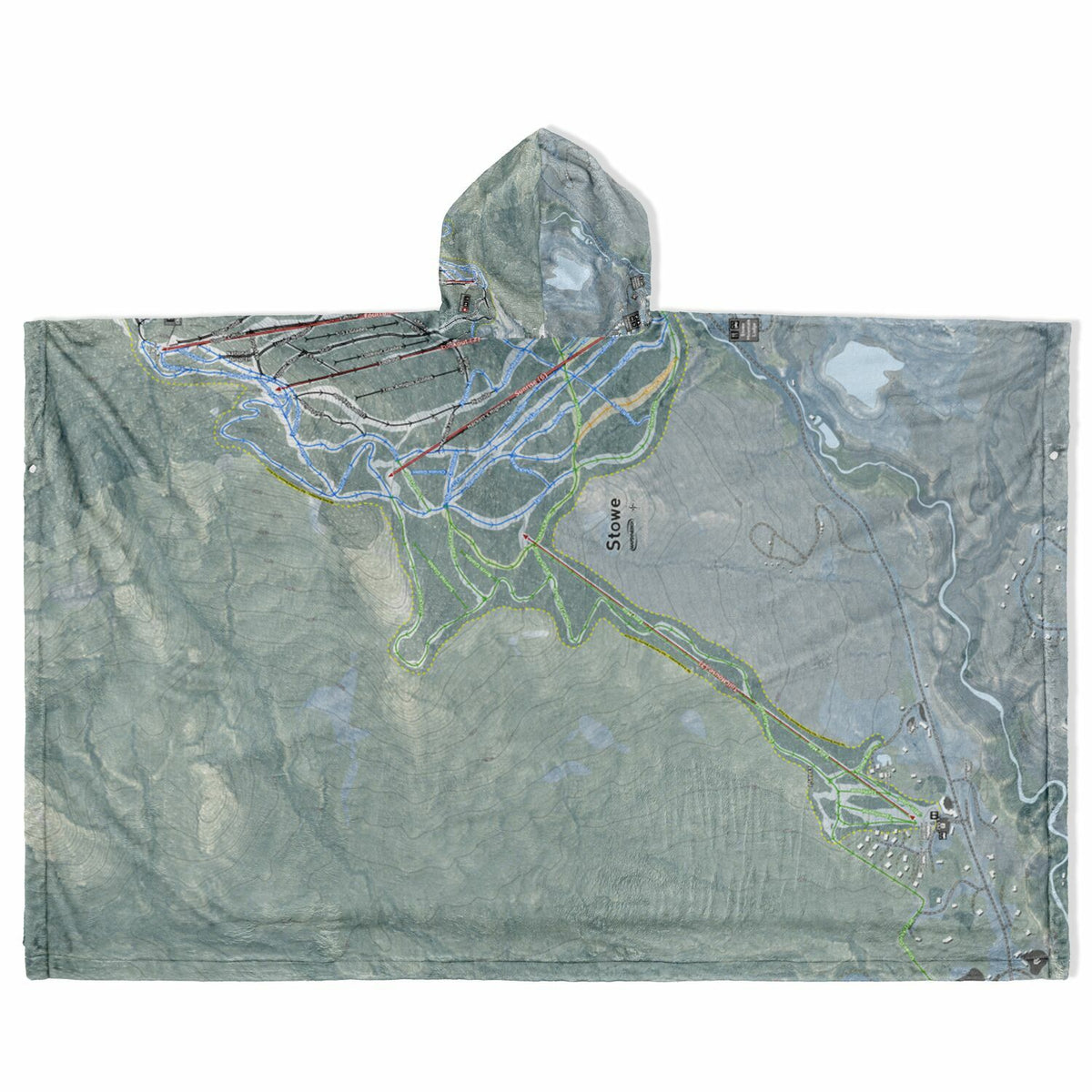 Stowe, Vermont Ski Resort Map Flannel Blanket Poncho