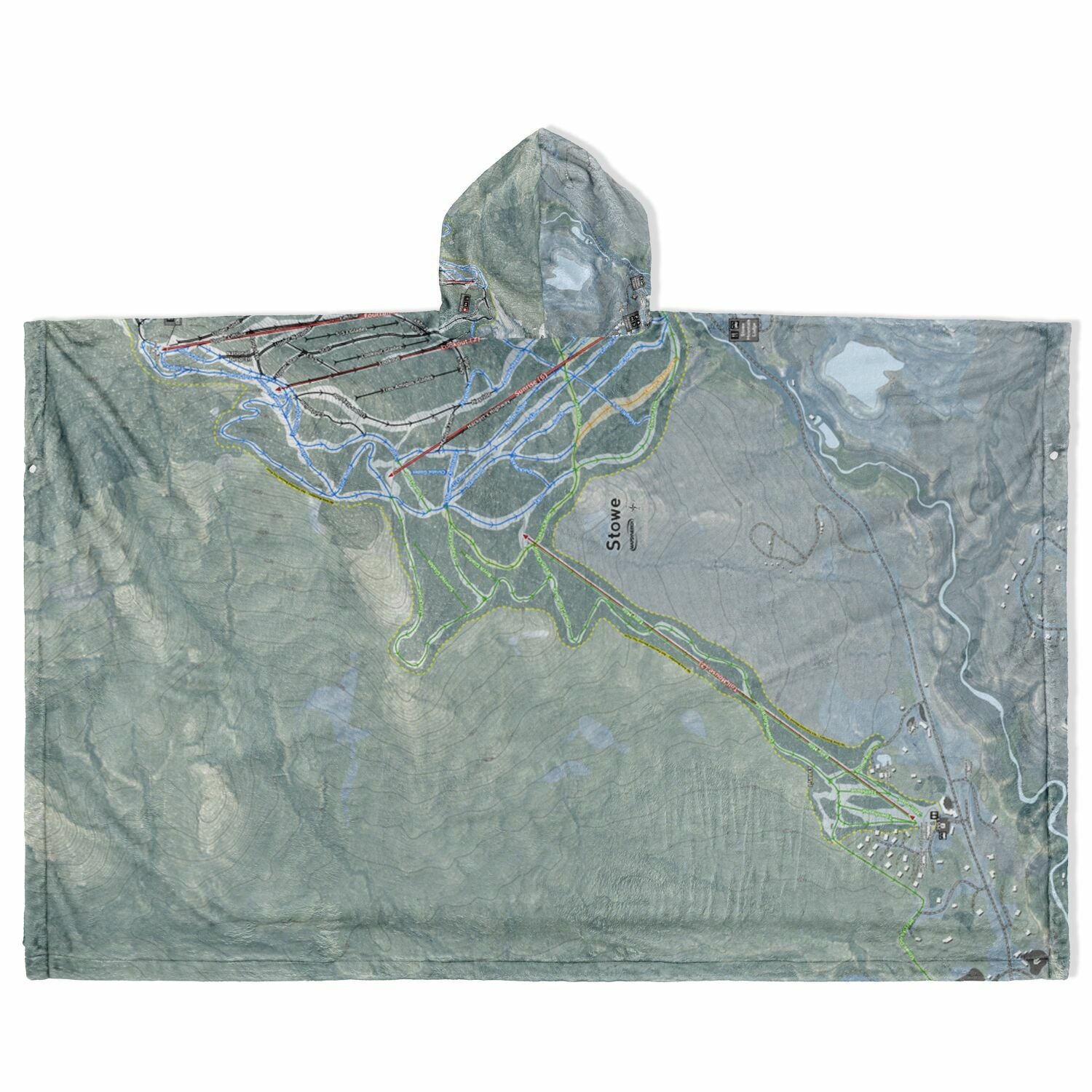 Stowe, Vermont Ski Resort Map Flannel Blanket Poncho