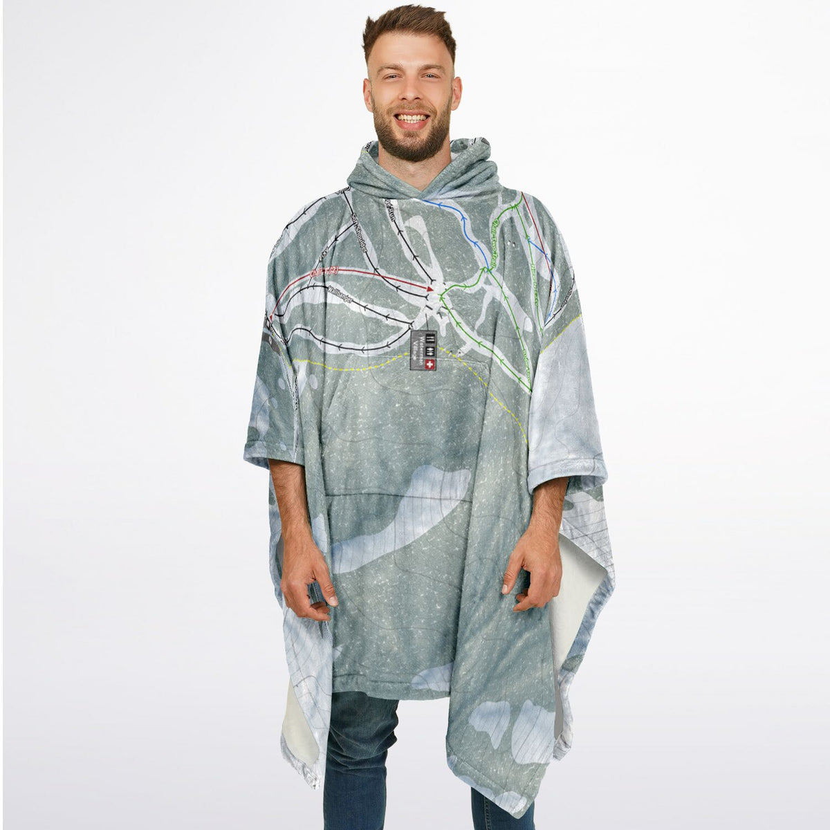Mt Waterman, California Ski Resort Map Flannel Blanket Poncho