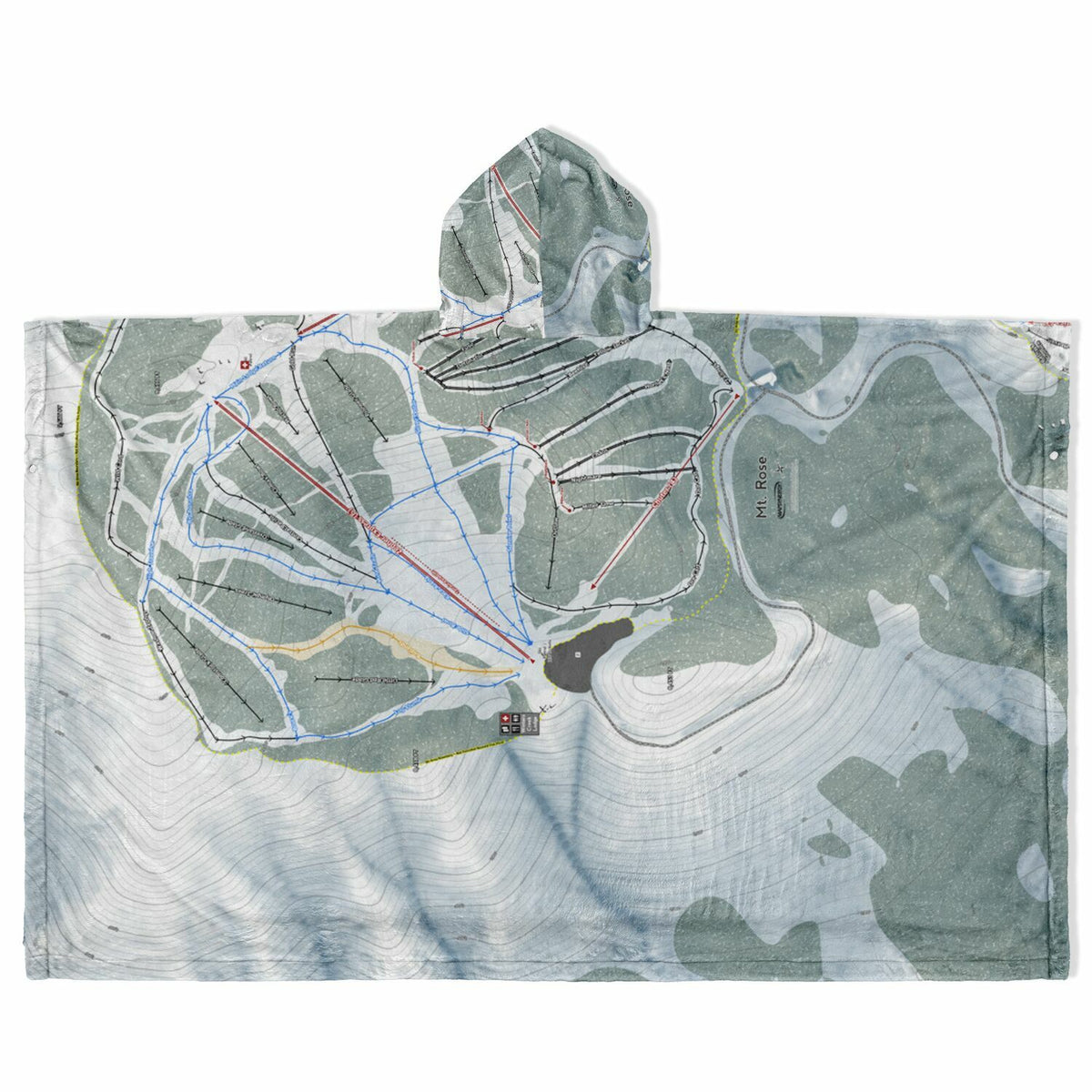 Mt Rose, Nevada Ski Resort Map Flannel Blanket Poncho