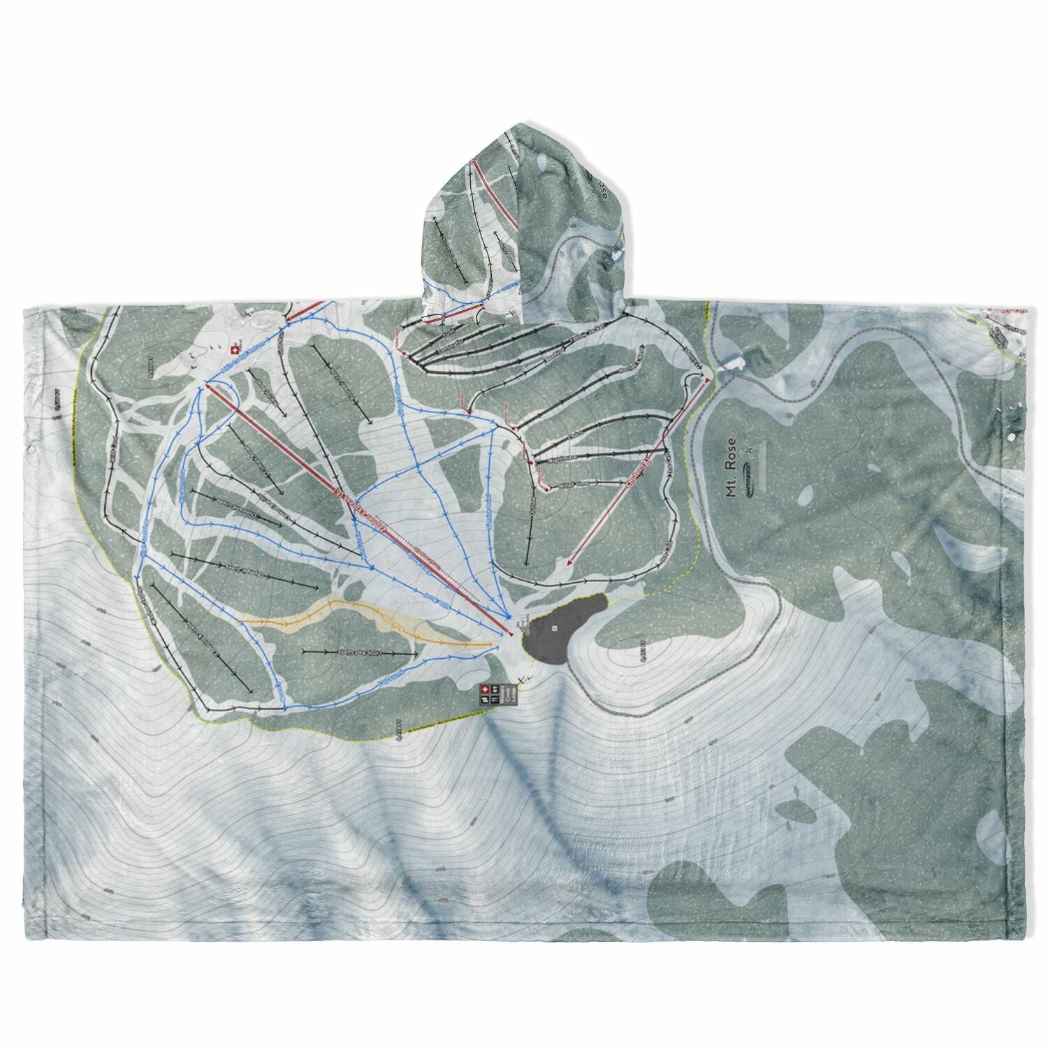 Mt Rose, Nevada Ski Resort Map Flannel Blanket Poncho