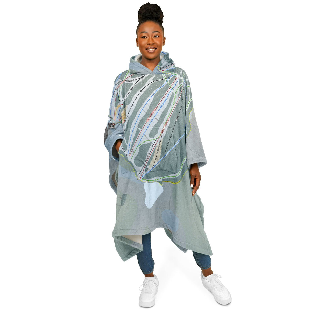 Ski Montcalm, Quebec Ski Resort Map Flannel Blanket Poncho