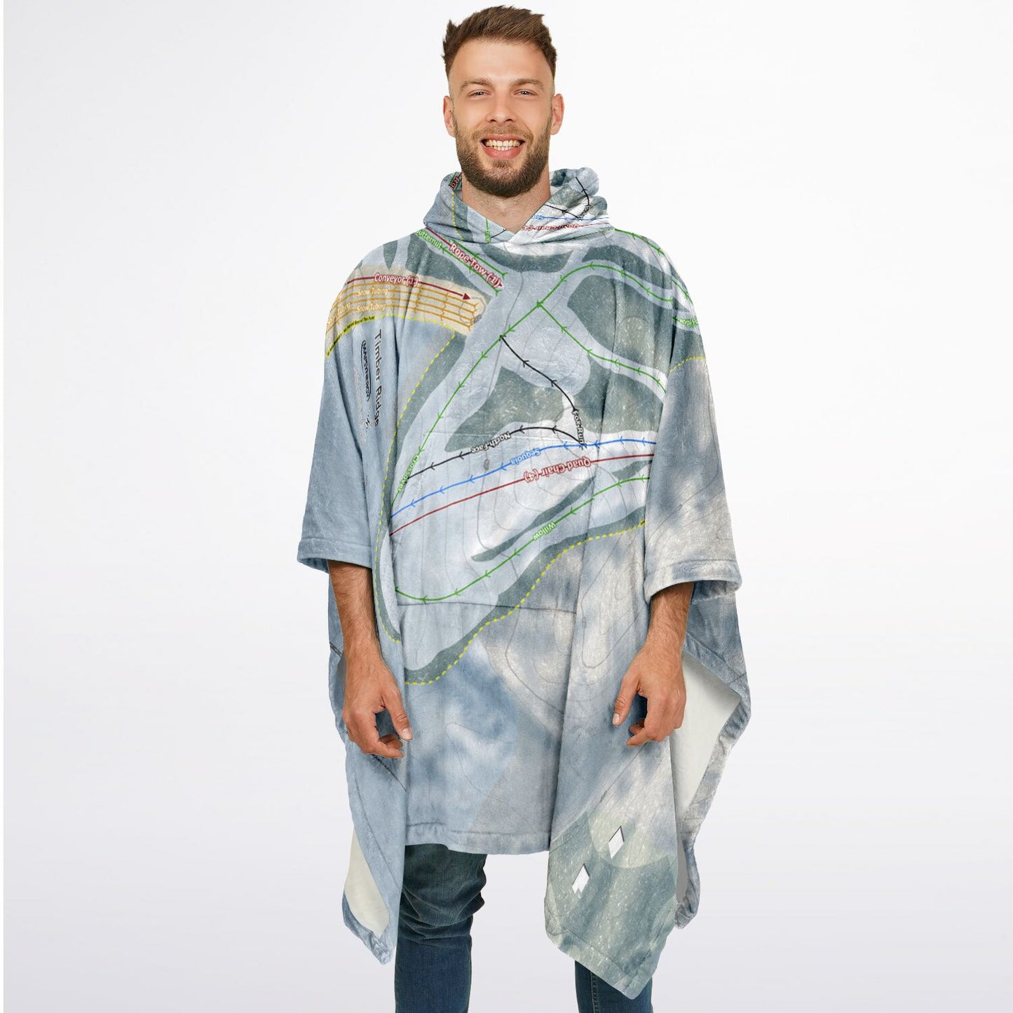 Timber Ridge, Michigan Ski Resort Map Flannel Blanket Poncho