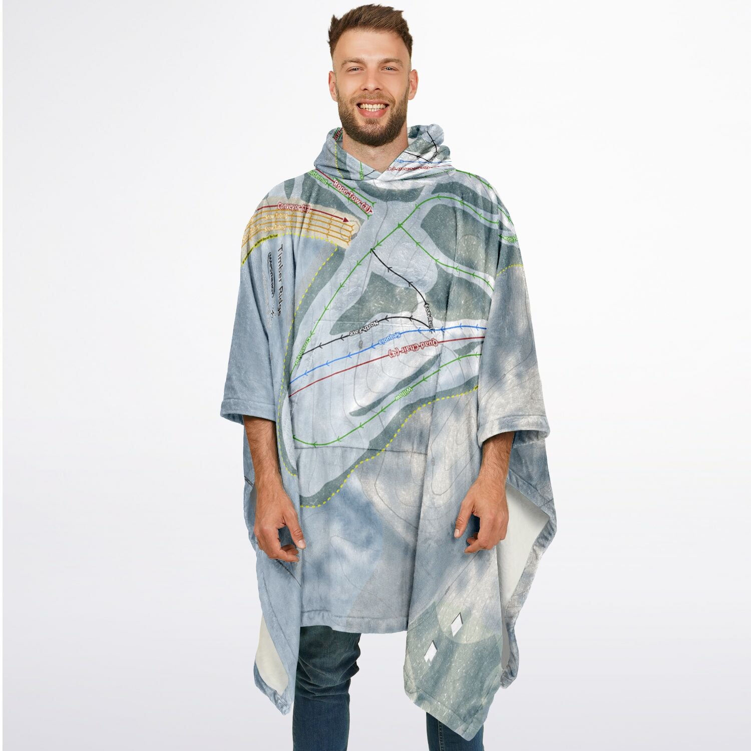 Timber Ridge, Michigan Ski Resort Map Flannel Blanket Poncho