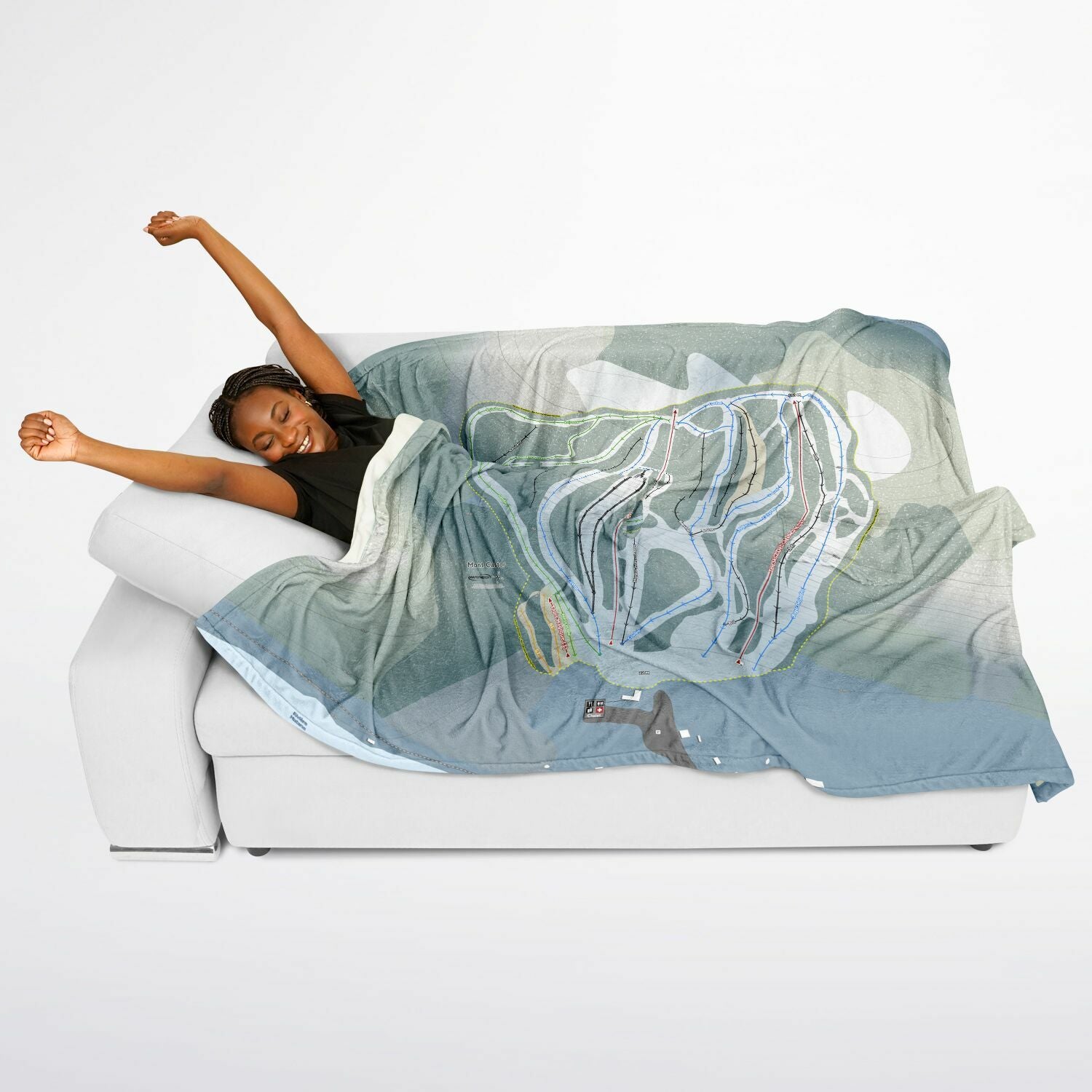 Mont Castor, Quebec Ski Resort Map Flannel Blanket Poncho