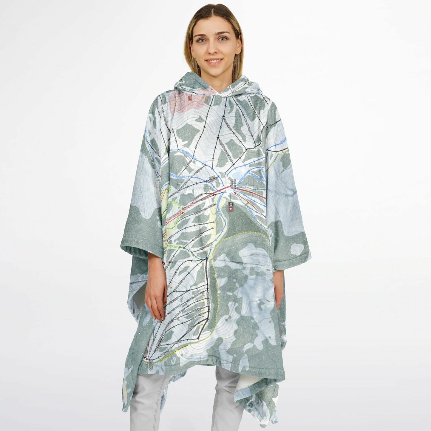 Bear Valley Mountain, California Ski Resort Map Flannel Blanket Poncho