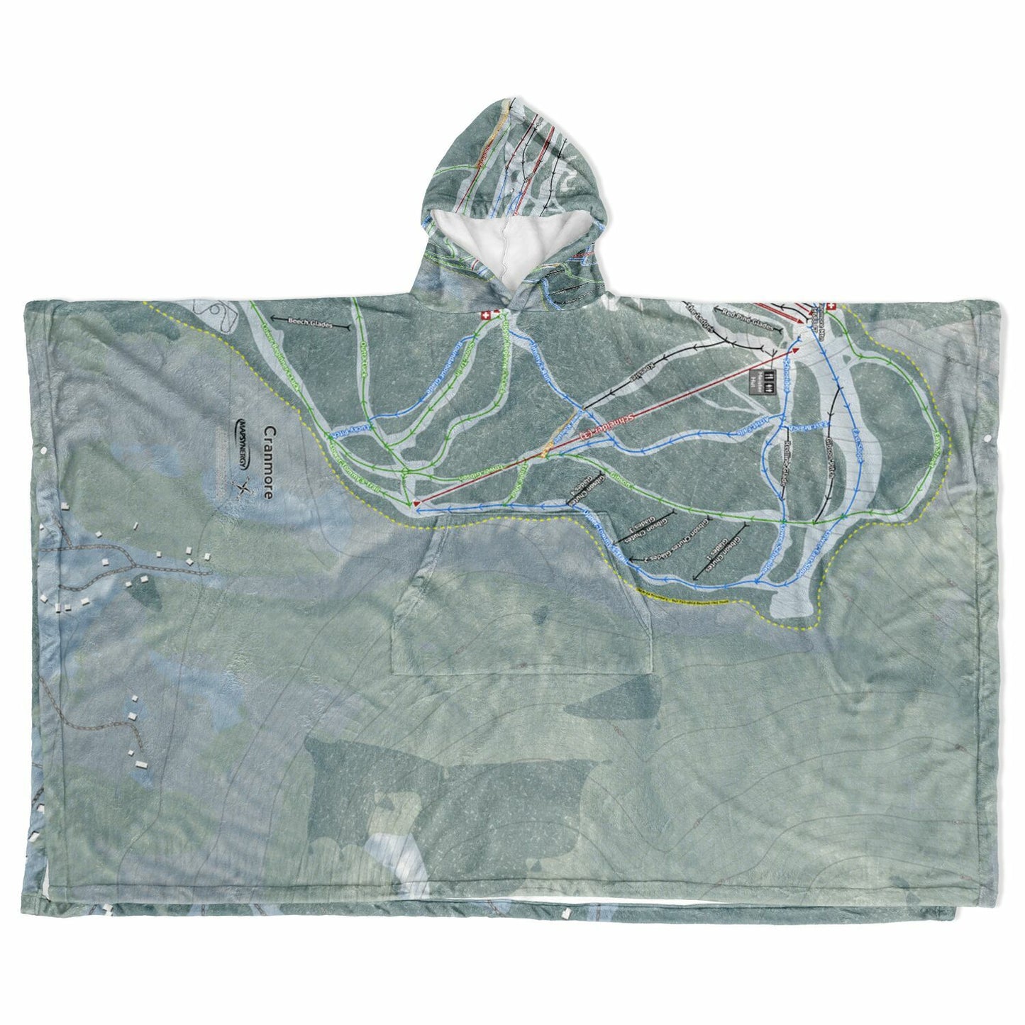 Cranmore Mountain, New Hampshire Ski Resort Map Flannel Blanket Poncho