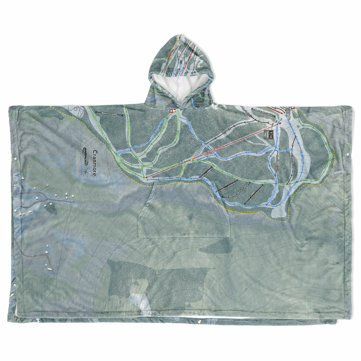 Cranmore Mountain, New Hampshire Ski Resort Map Flannel Blanket Poncho