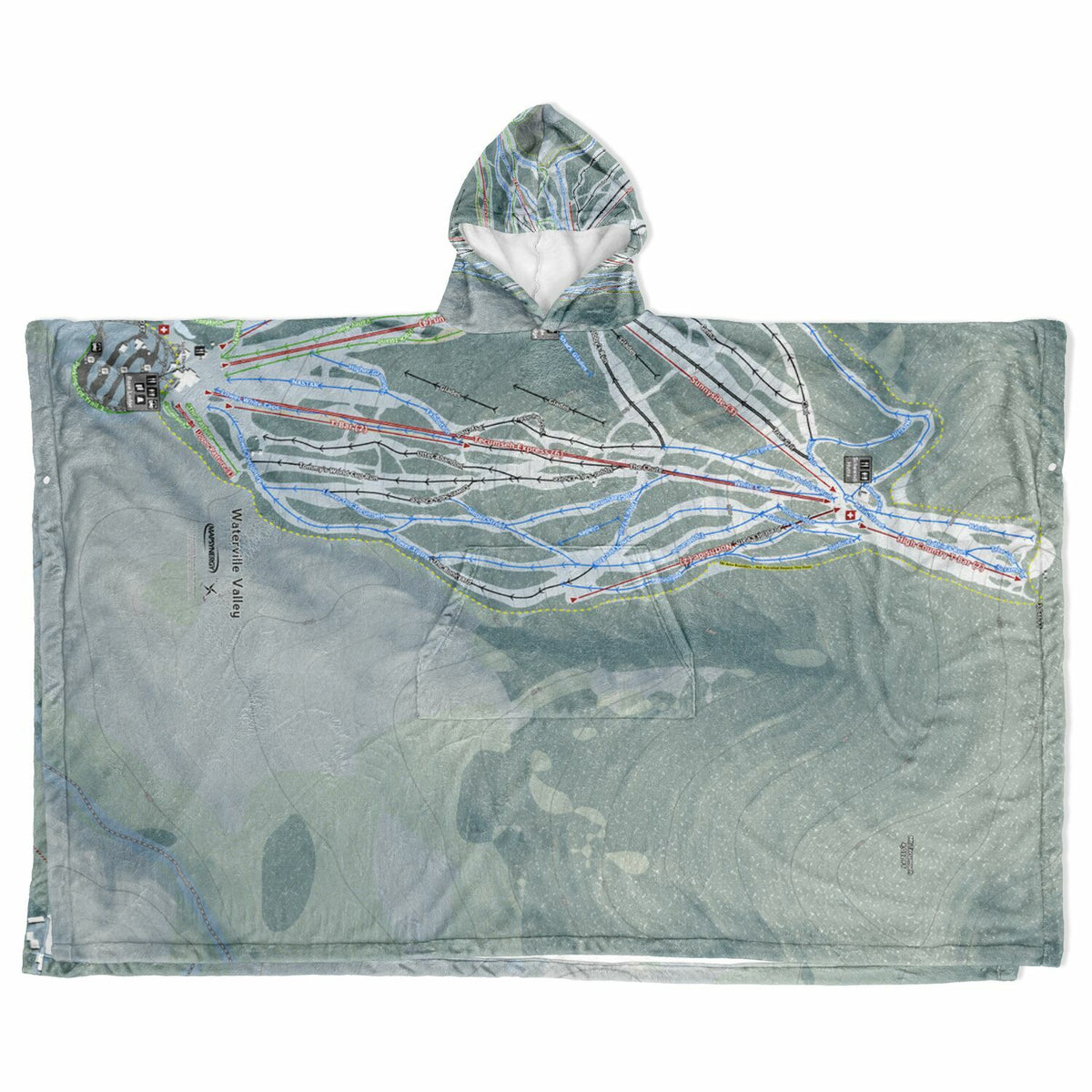 Waterville Valley, New Hampshire Ski Resort Map Flannel Blanket Poncho