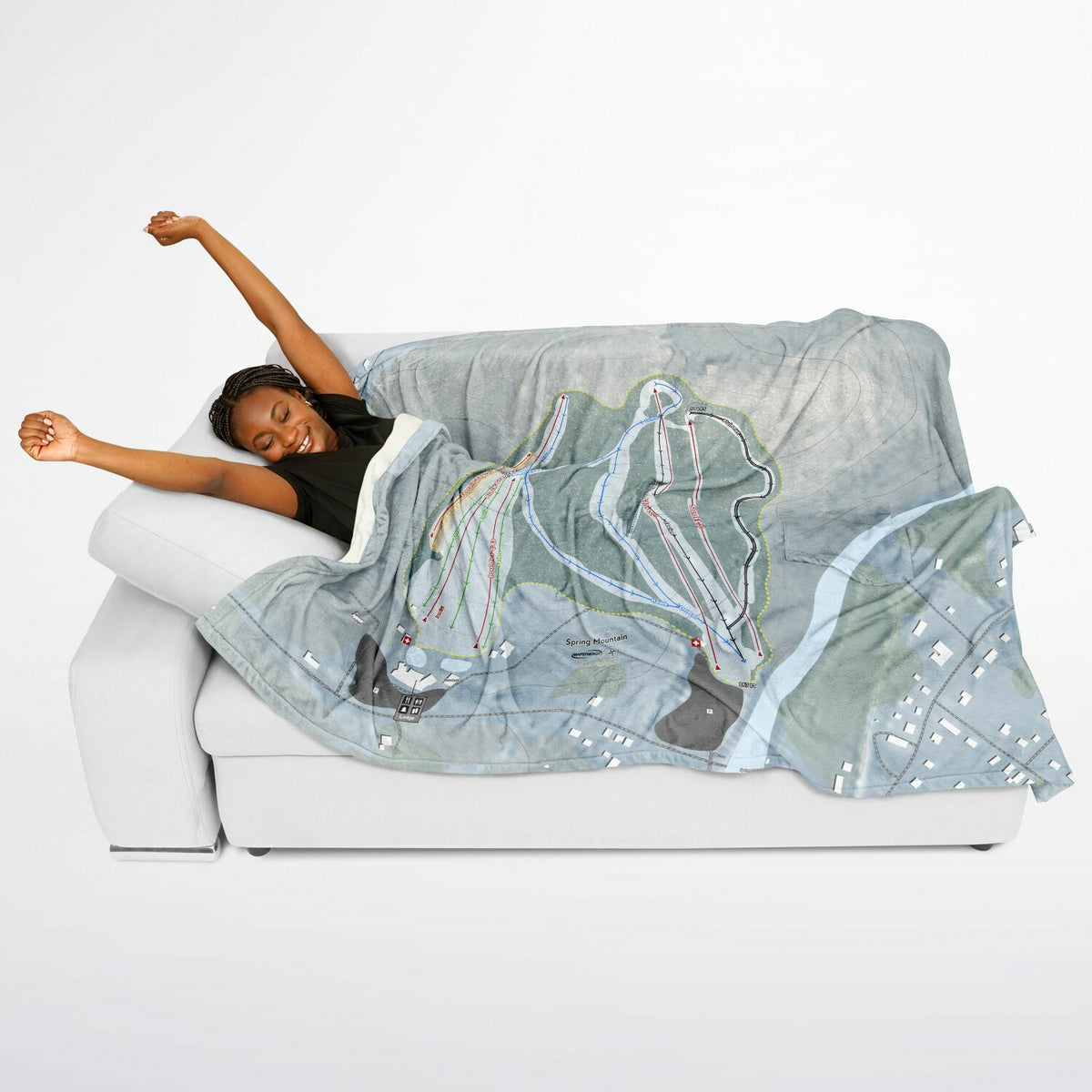 Spring Mountain, Pennsylvania Ski Resort Map Flannel Blanket Poncho