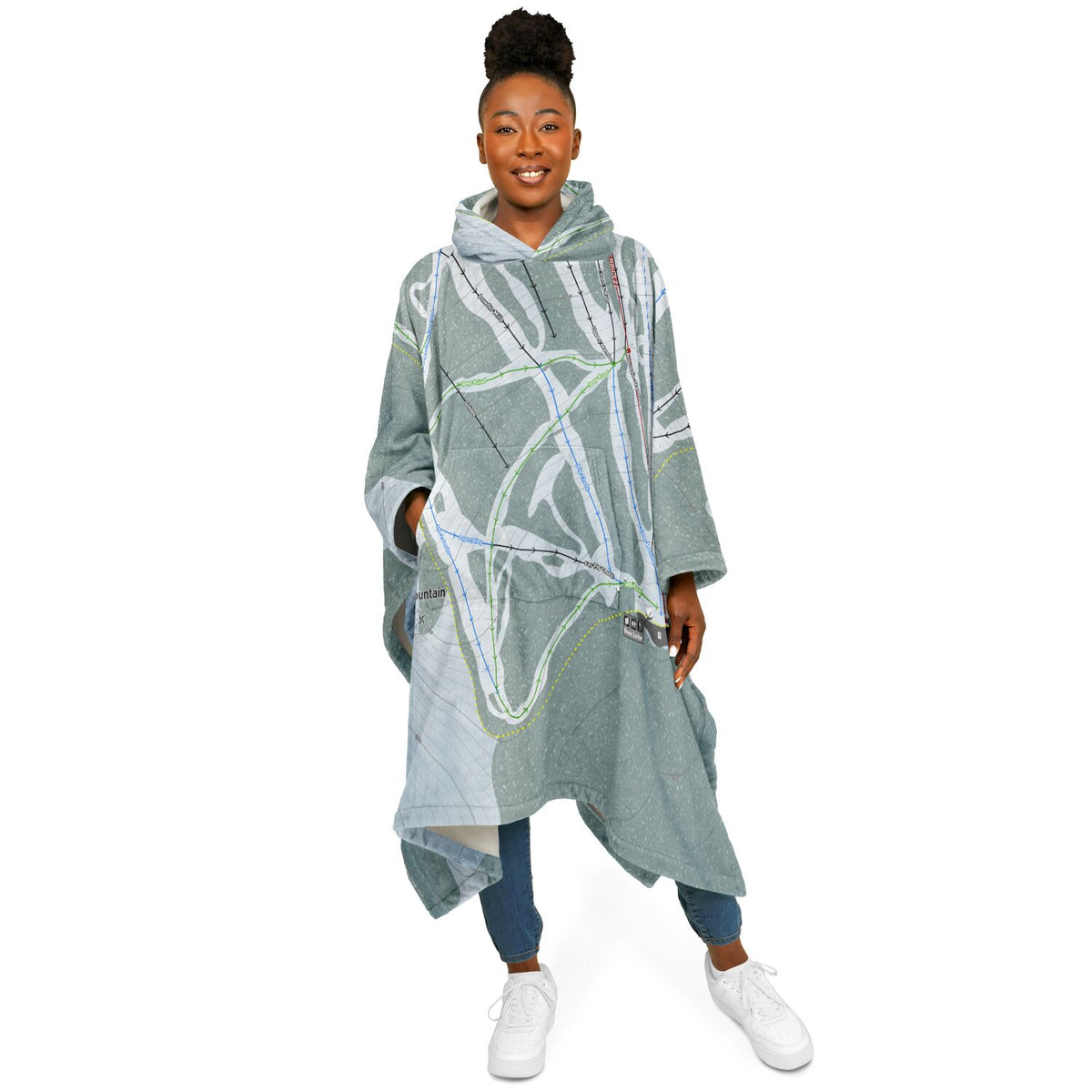 Turner Mountain, Montana Ski Resort Map Flannel Blanket Poncho