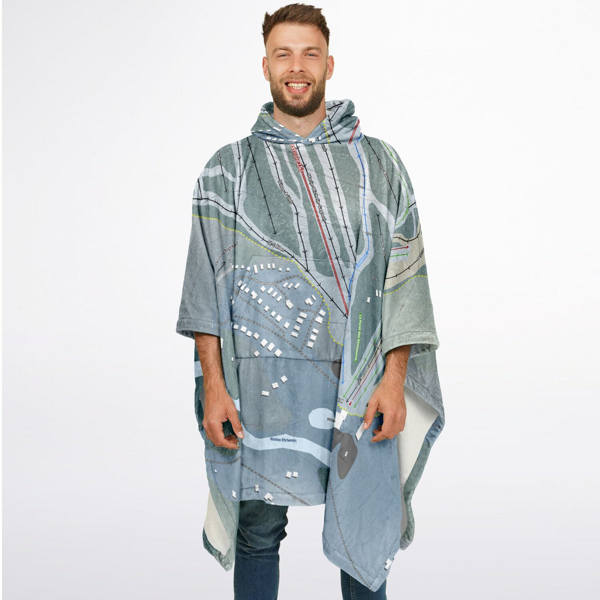 Mont Orignal, Quebec Ski Resort Map Flannel Blanket Poncho
