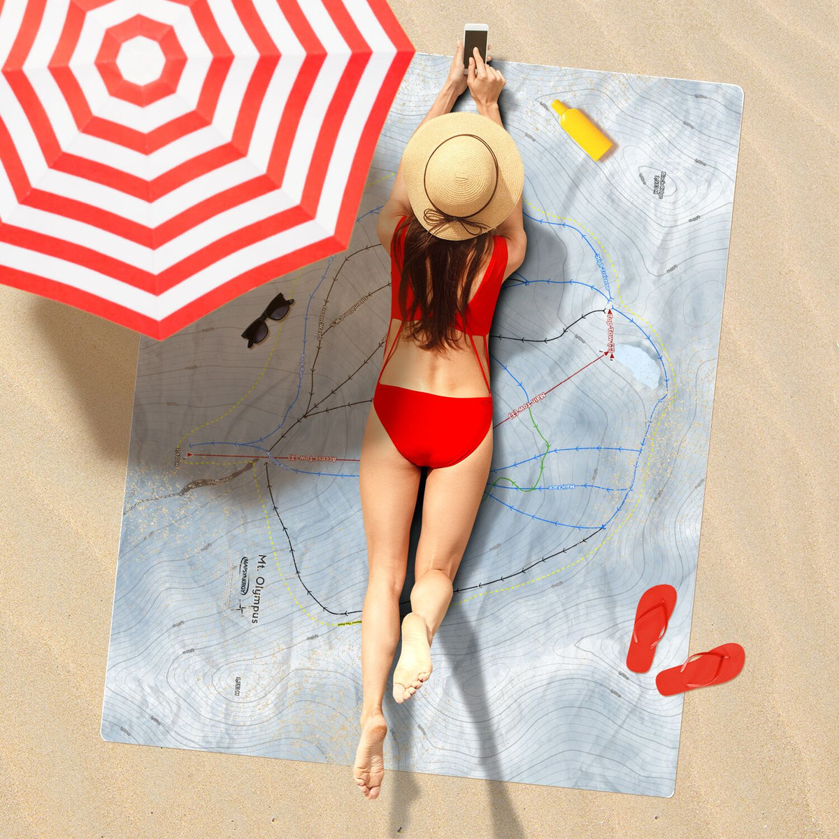 Mt Olympus, New Zealand Ski Resort Map Printed Beach Towel