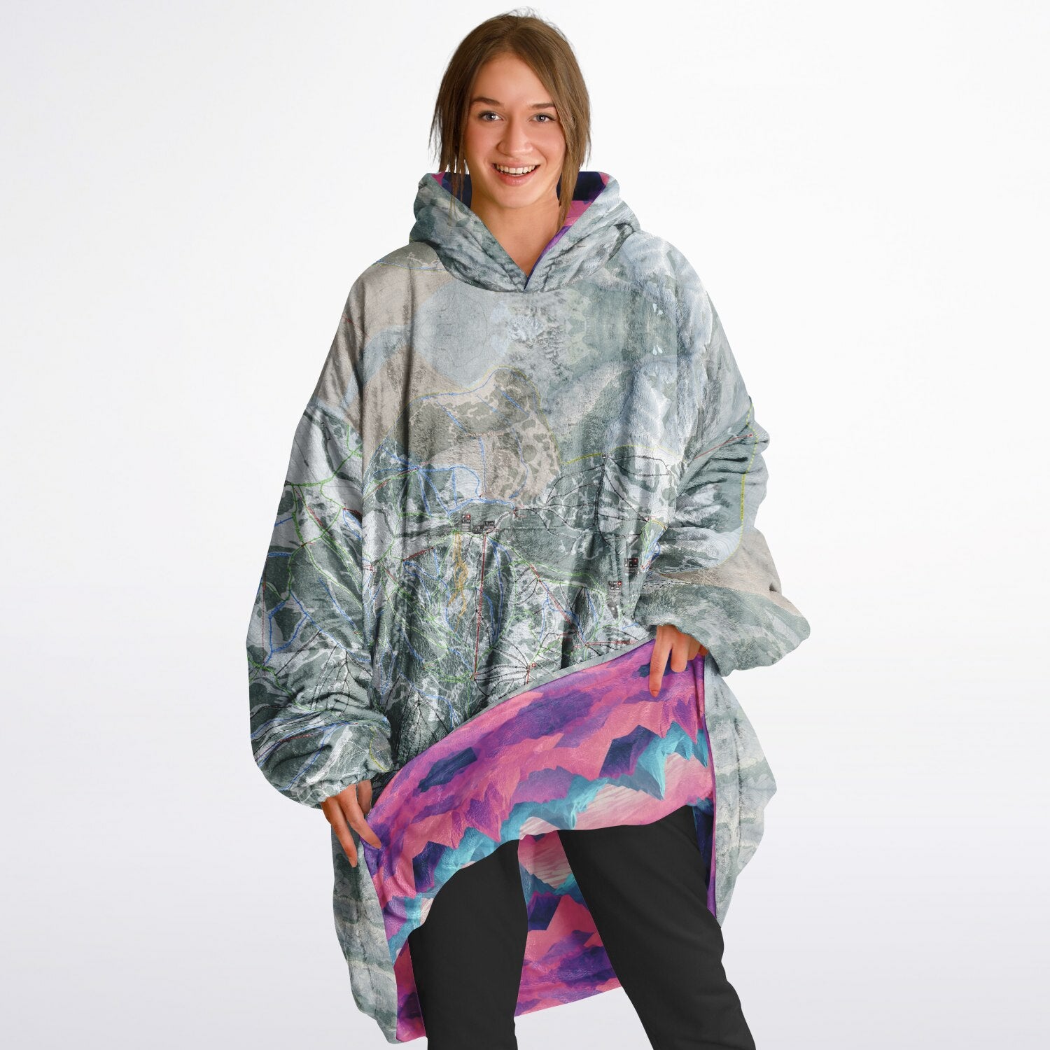 Powder Mountain, Utah Ski Resort Map Reversible Snug Hoodie