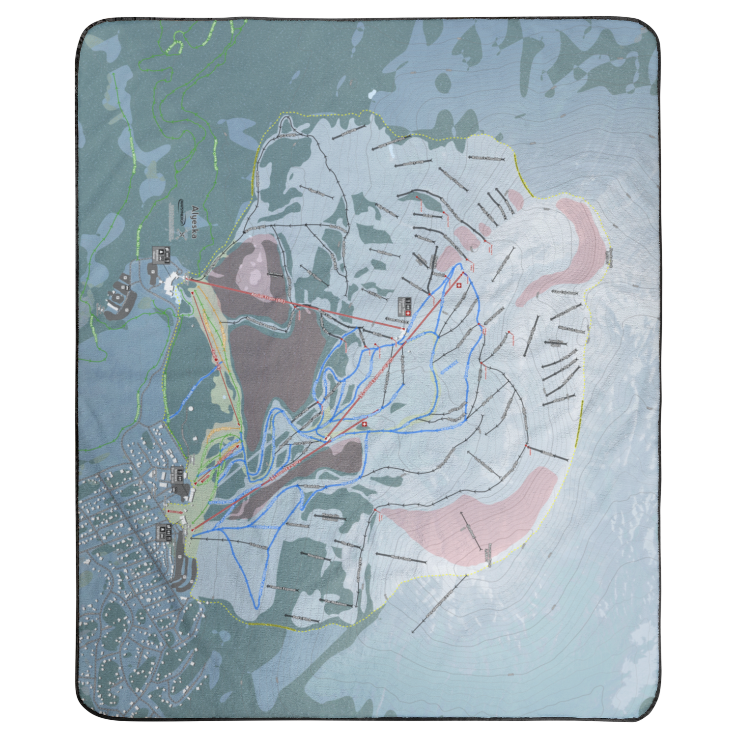 Alyeska, Alaska Ski Resort Map Concert Blanket
