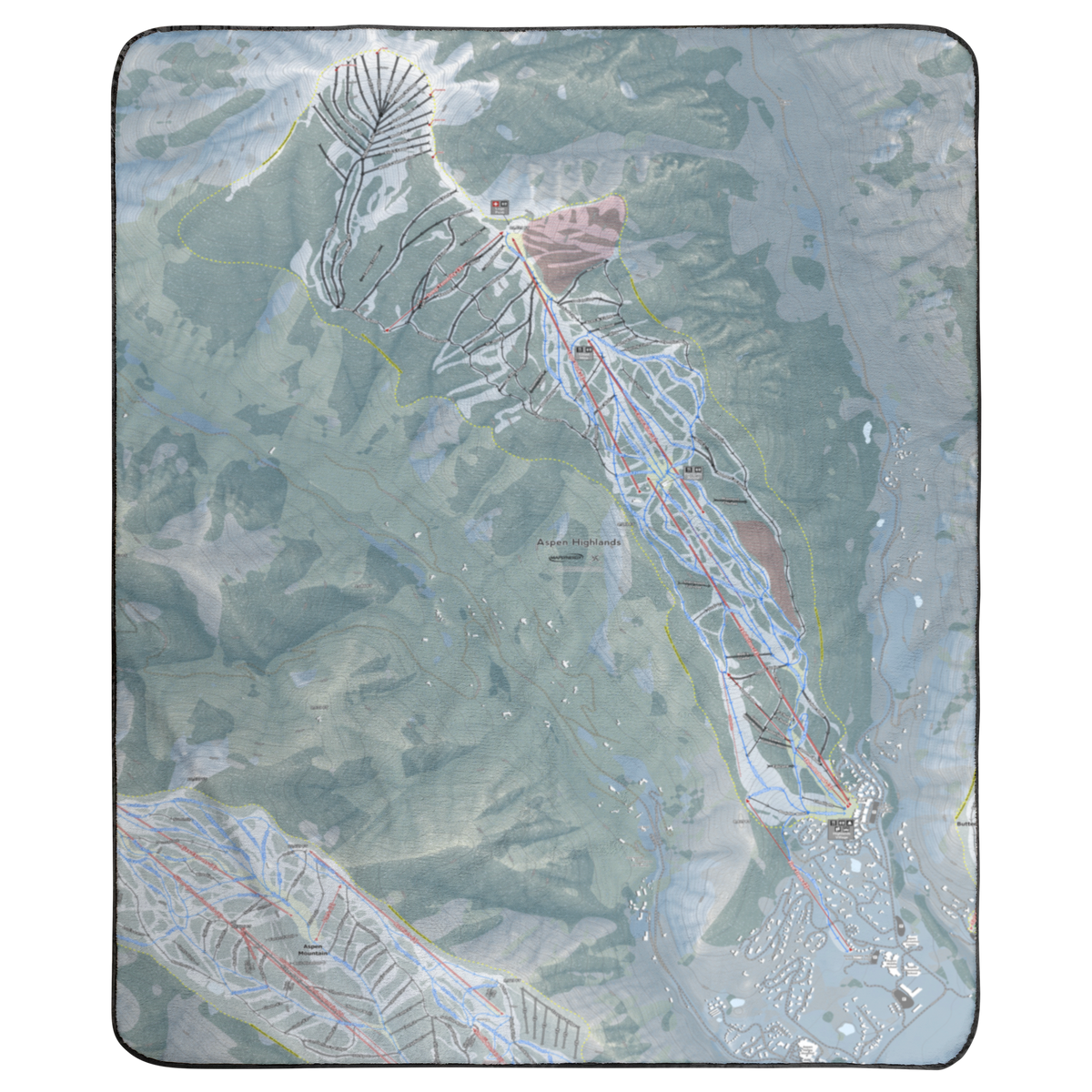 Aspen Highlands, Colorado Ski Resort Map Concert Blanket