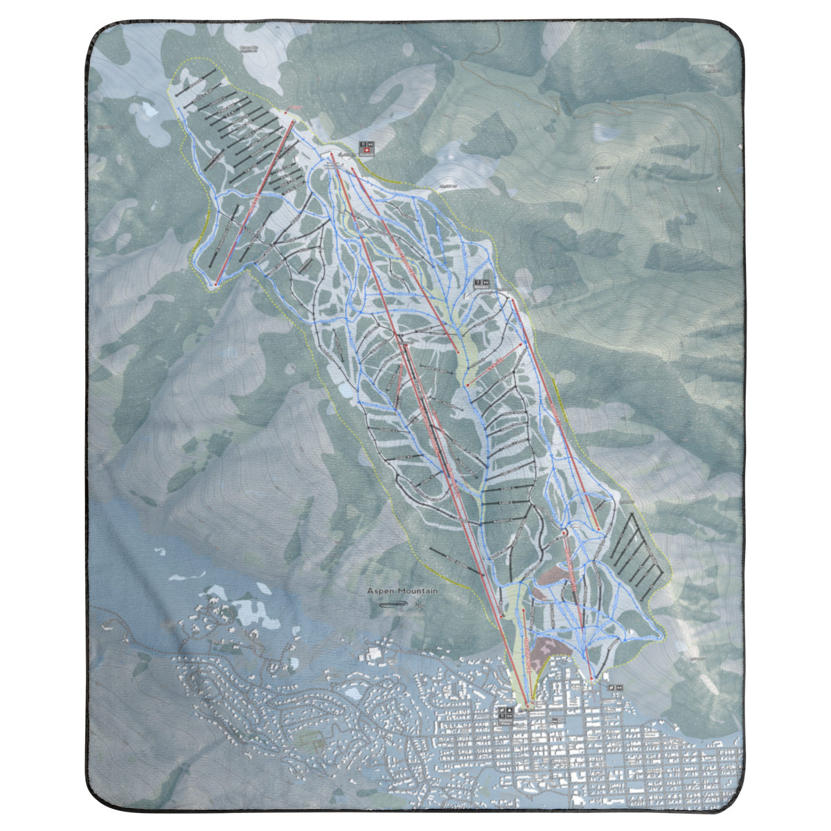 Aspen Mountain, Colorado Ski Resort Map Concert Blanket