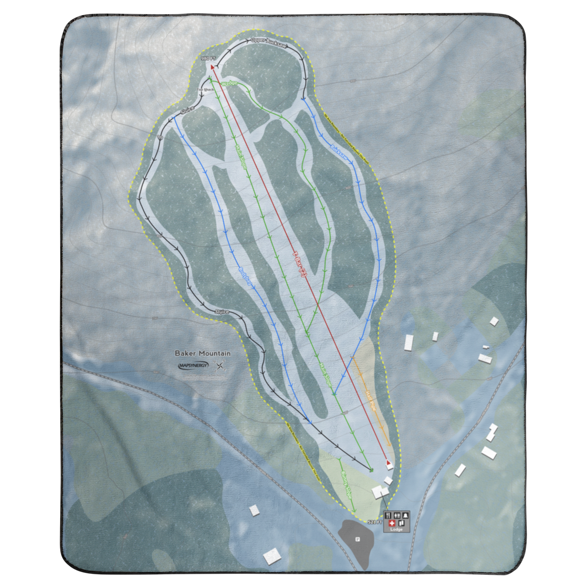Baker Mountain, Maine Ski Resort Map Concert Blanket