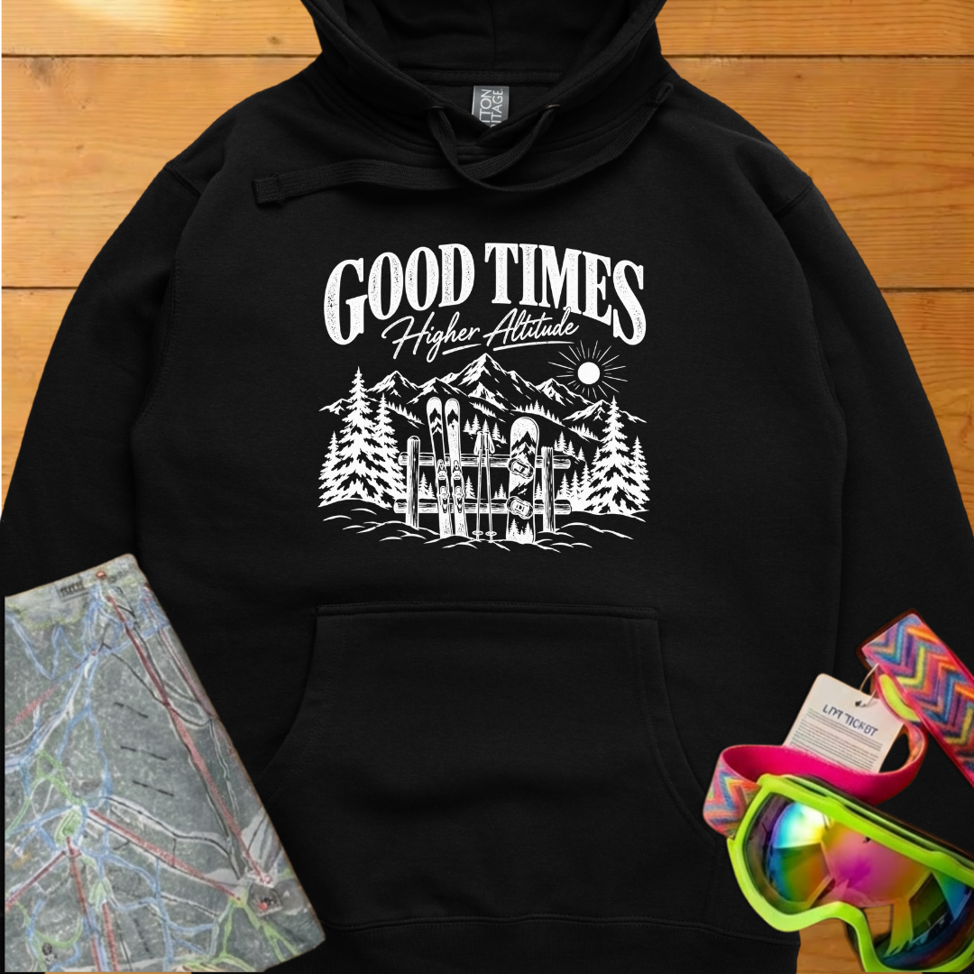 Good Times Higher Altitude Vintage Ski Graphic Hoodie