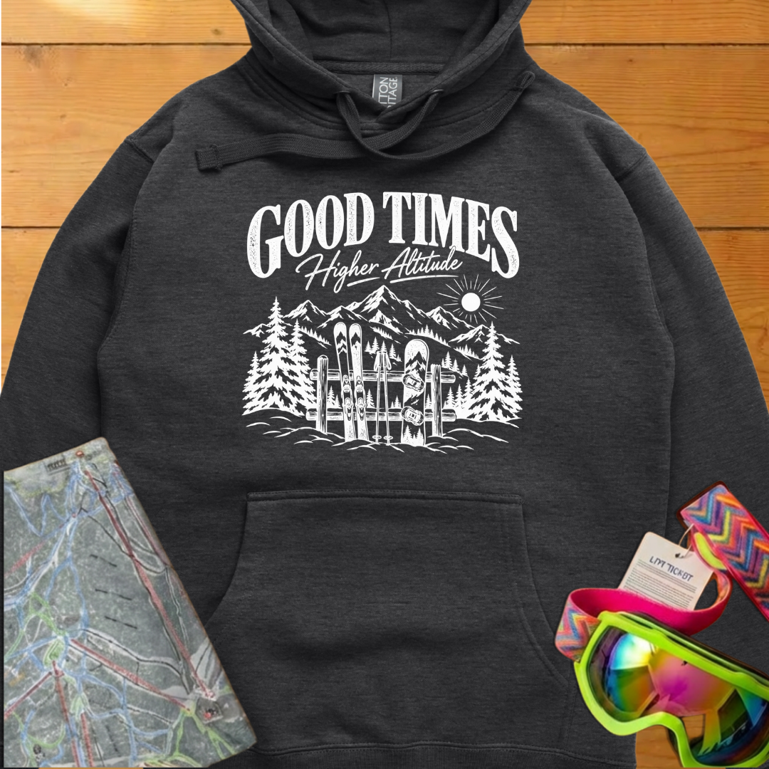 Good Times Higher Altitude Vintage Ski Graphic Hoodie
