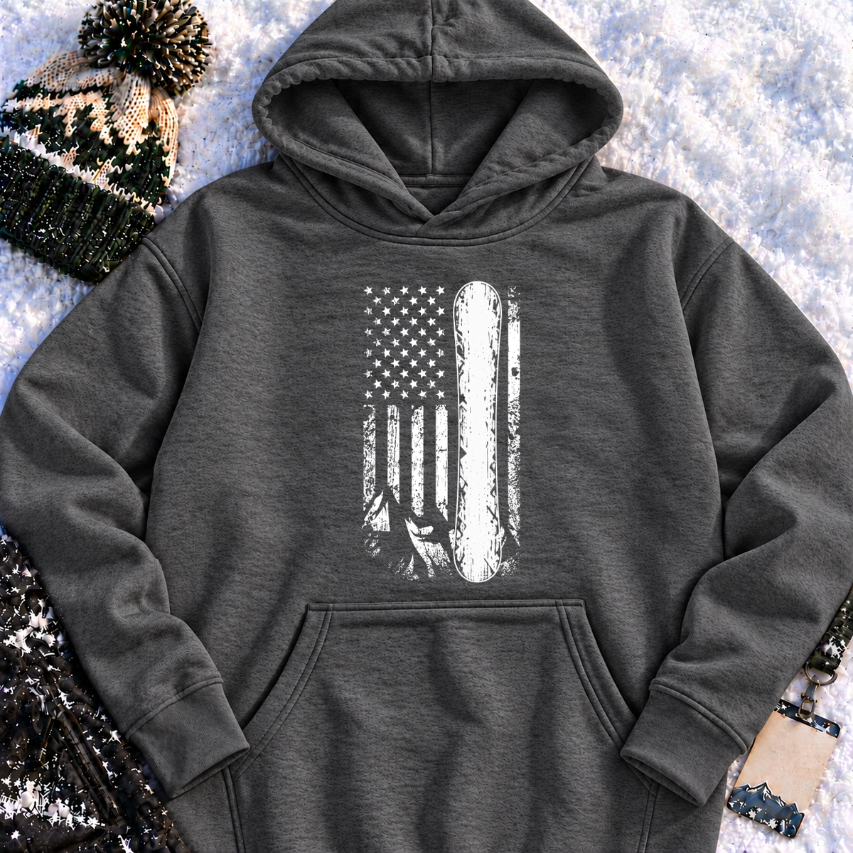 American Flag Snowboard Vintage - Hoodie