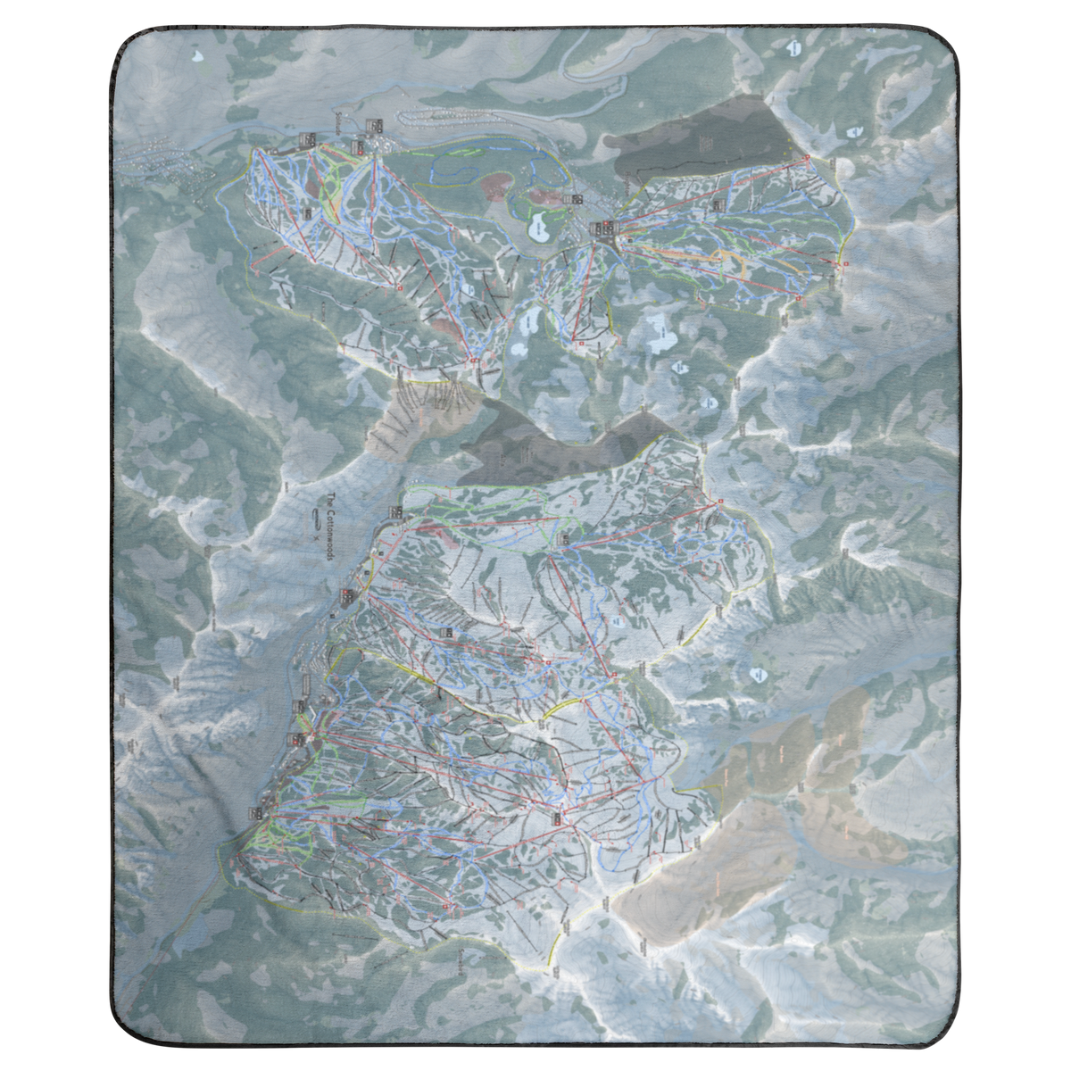 Cottonwoods, Utah Ski Resort Map Concert Blanket