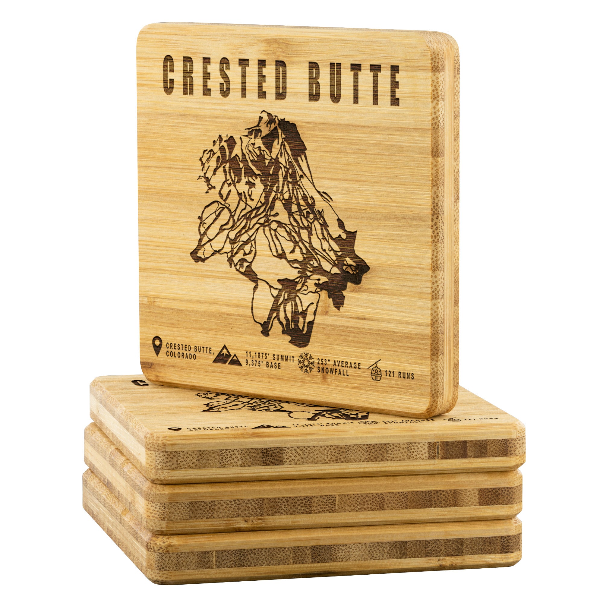 Crested Butte Colorado Ski Resort Map Bamboo Coaster
