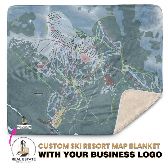 Custom Ski Resort Map Blanket with Business Logo | Personalized Realtor Realtor & Corporate Client Appreciation Gift - Powderaddicts