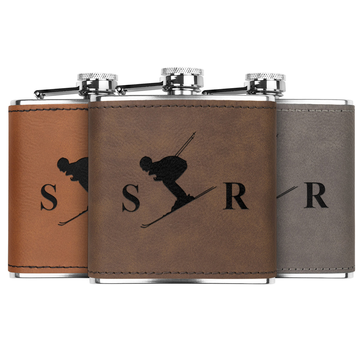 Personalized Leather Hip Flask, Ski Engraved Personalized Flask Personalized Custom Flask, Flask Engraved