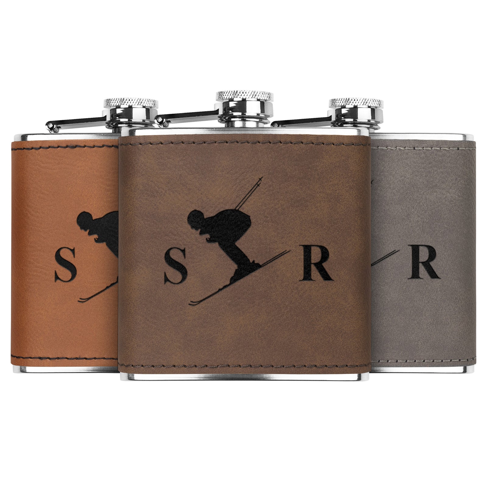 Personalized Leather Hip Flask, Ski Engraved Personalized Flask Personalized Custom Flask, Flask Engraved