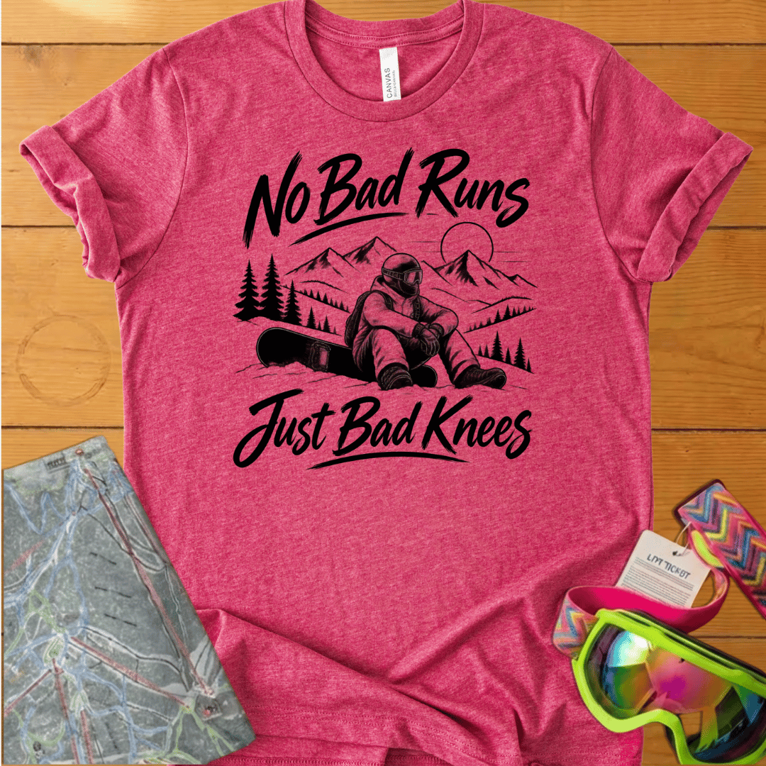 No Bad Runs Just Bad Knees Snowboard t-shirt